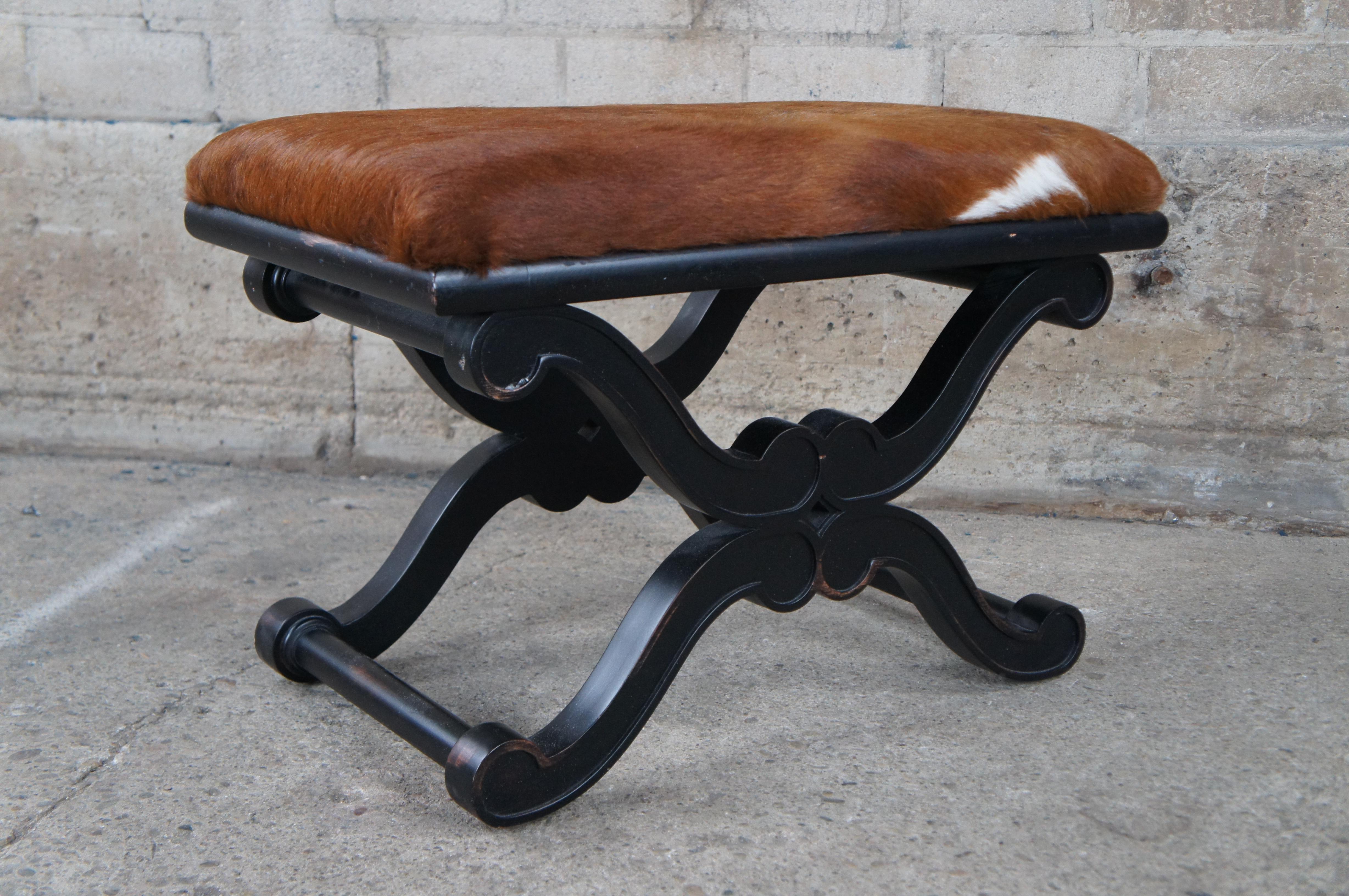 2 Henredon Celerie Kemble French Empire Curule Cowhide Stools Ottomans Bench For Sale 5