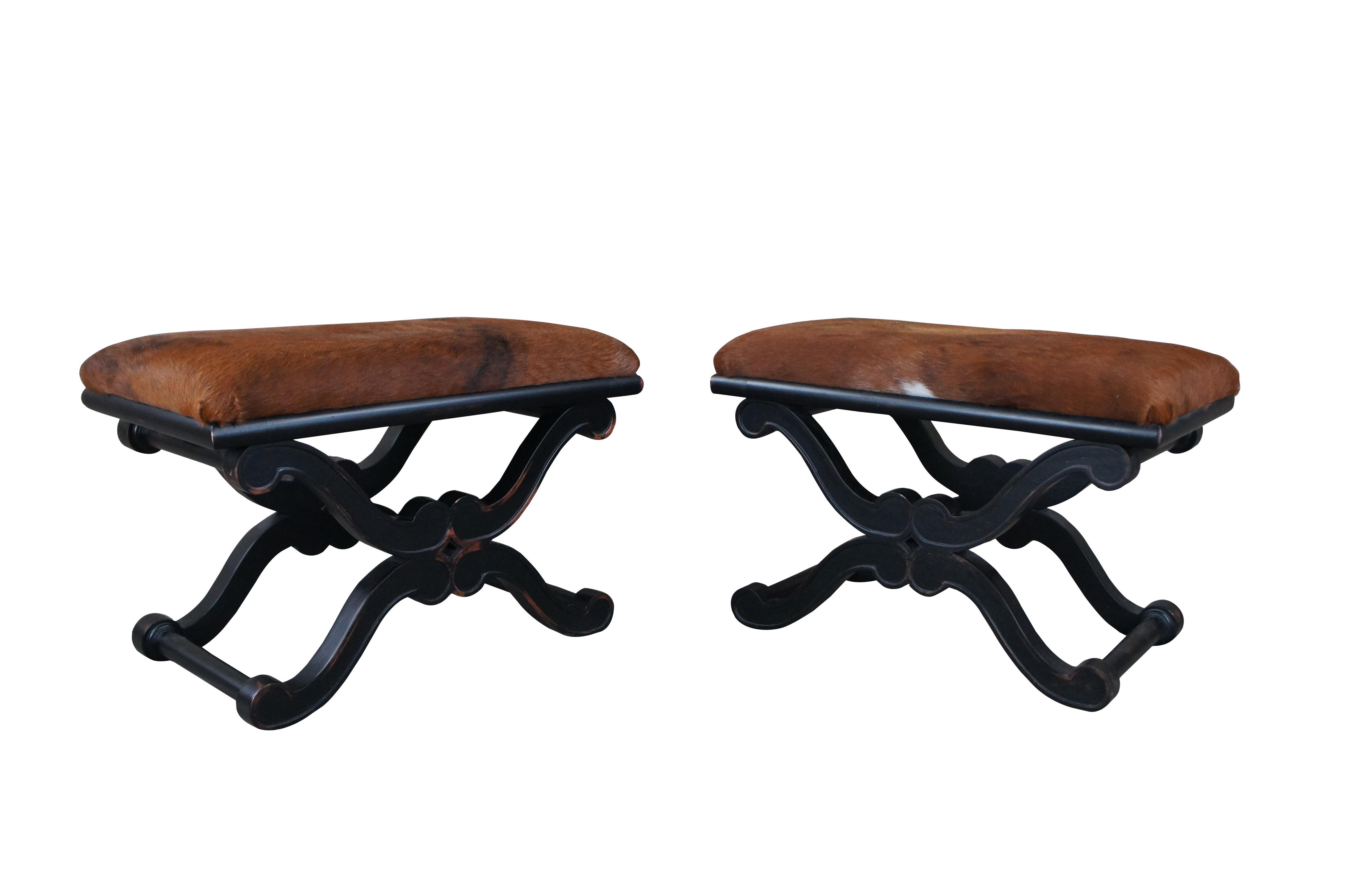 Two vintage Henredon Celerie Kemble French Empire Curule Style Stools / Ottomans / Footrests or Benches.  Features an X frame 