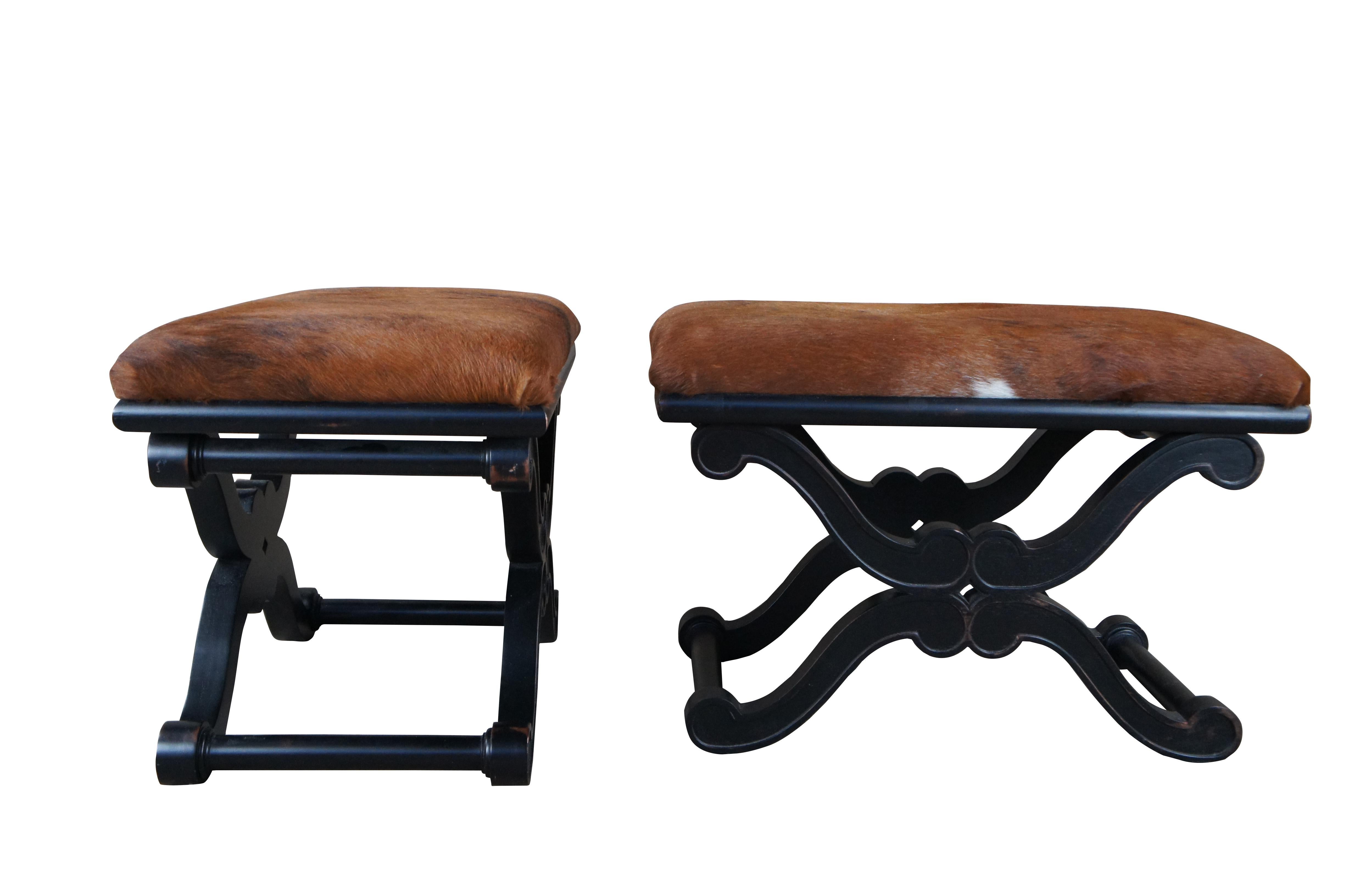 American 2 Henredon Celerie Kemble French Empire Curule Cowhide Stools Ottomans Bench For Sale