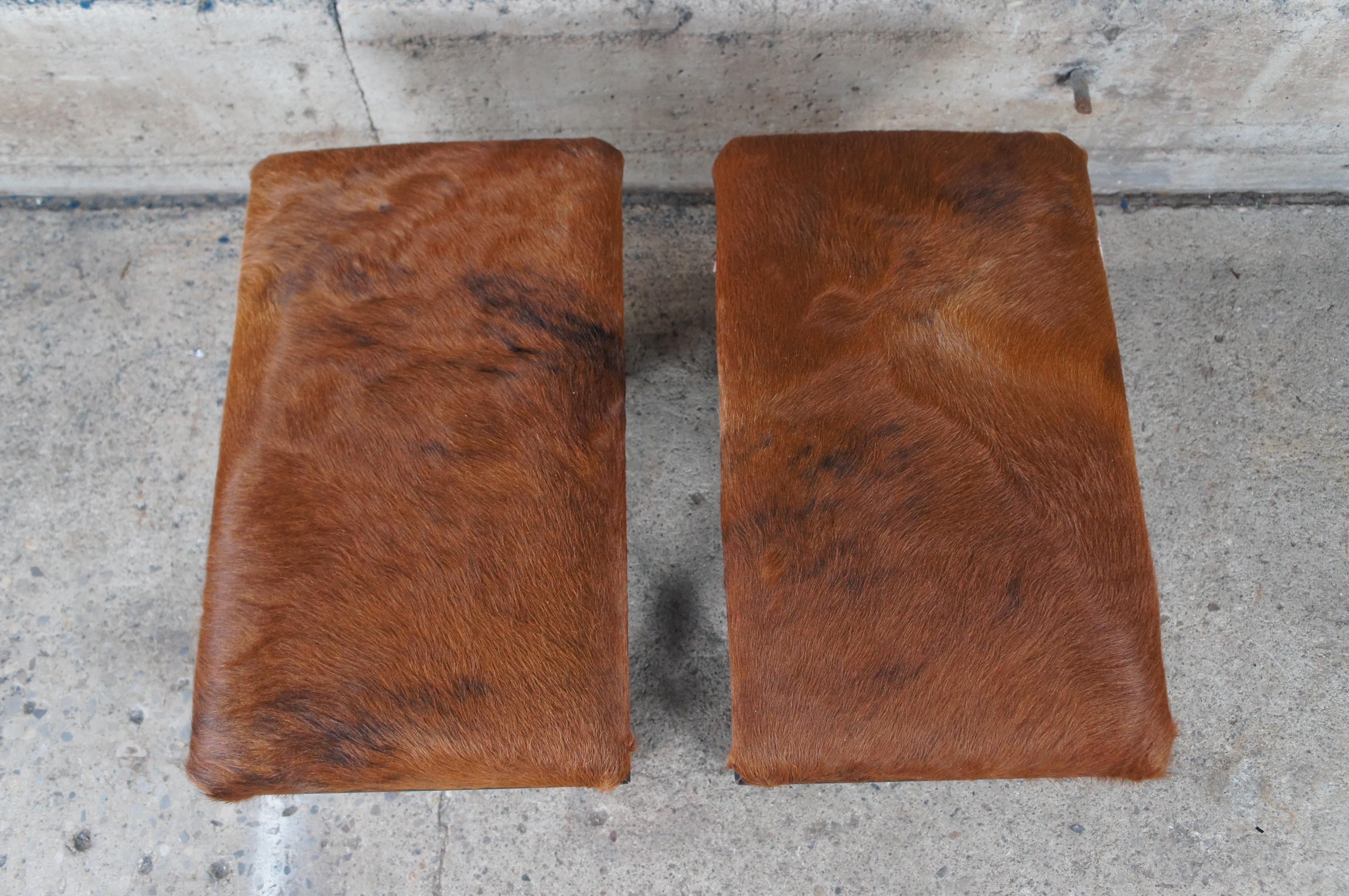 20th Century 2 Henredon Celerie Kemble French Empire Curule Cowhide Stools Ottomans Bench For Sale