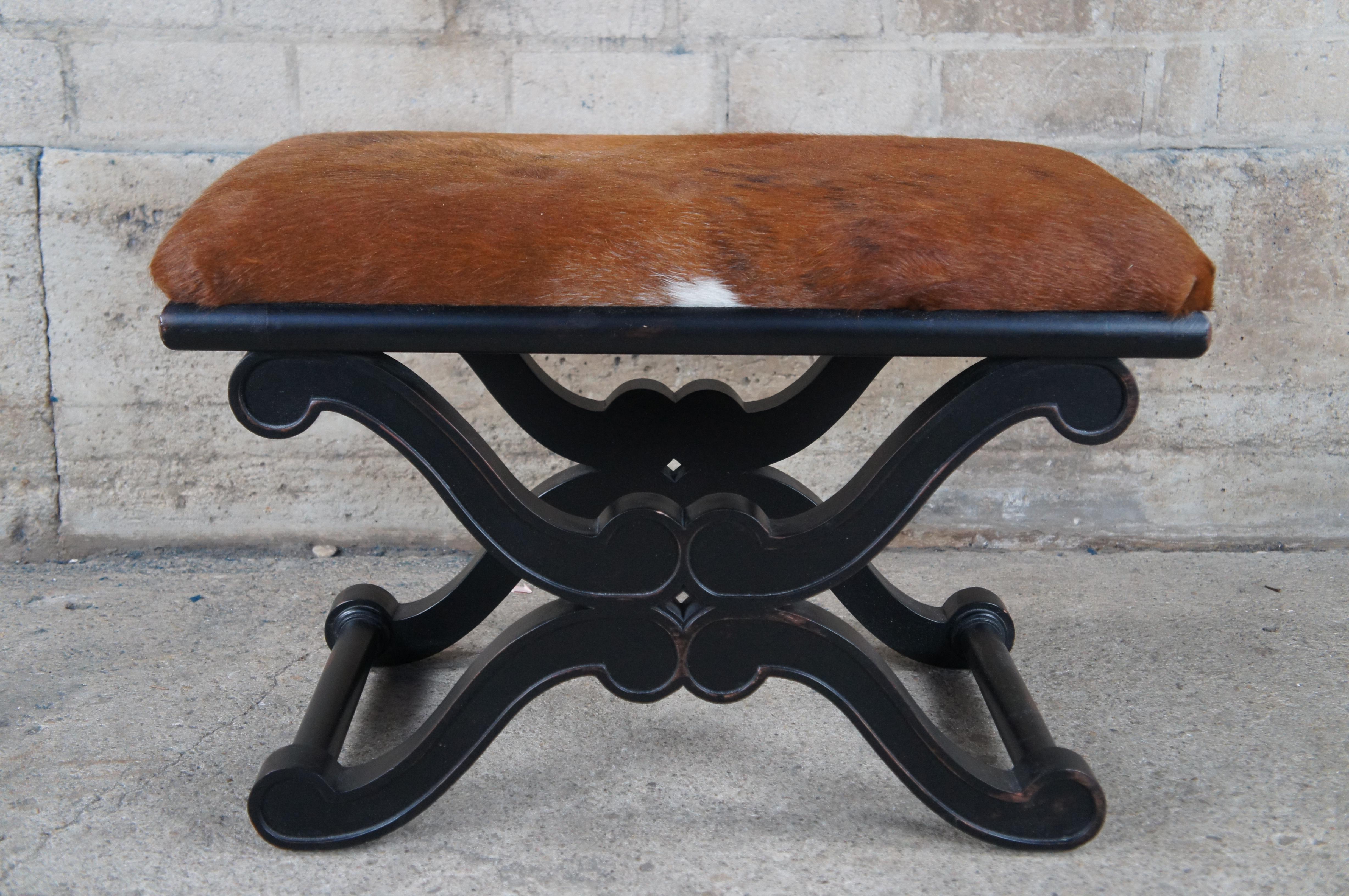 Leather 2 Henredon Celerie Kemble French Empire Curule Cowhide Stools Ottomans Bench For Sale