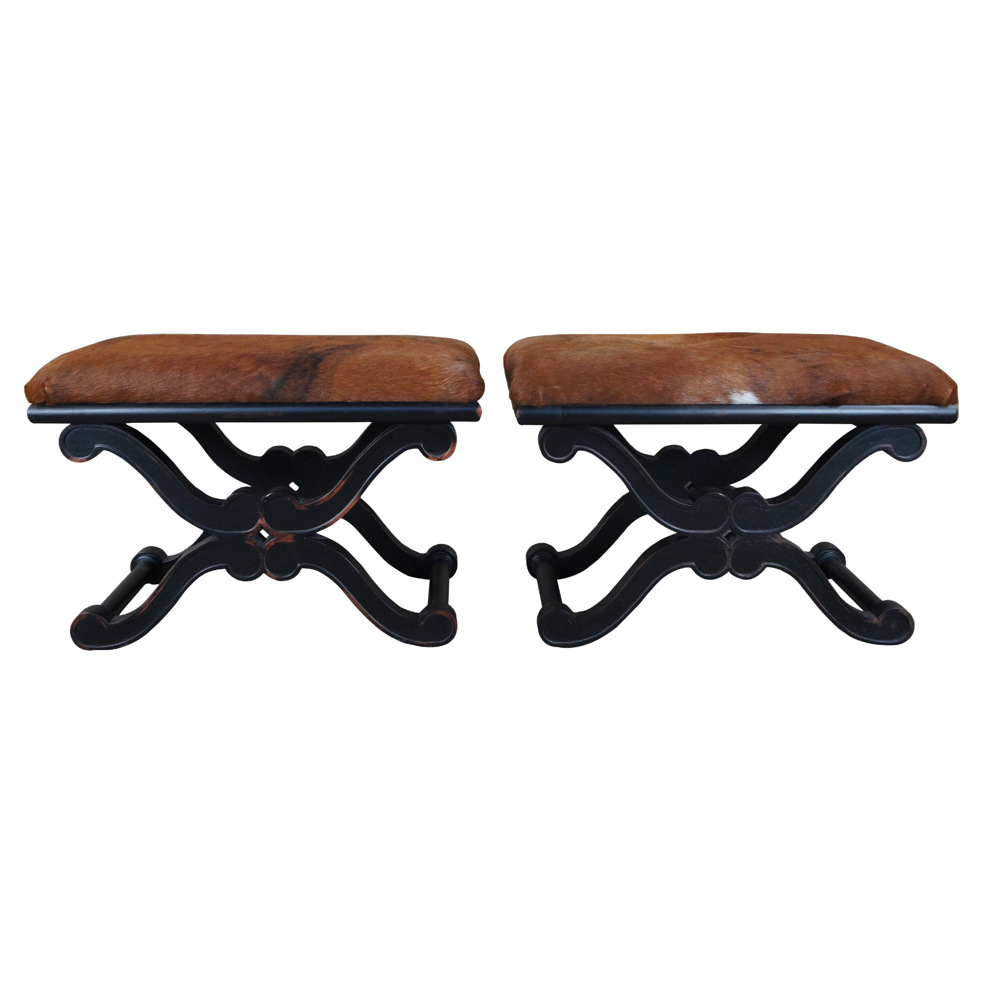 2 Henredon Celerie Kemble French Empire Curule Cowhide Stools Ottomans Bench For Sale