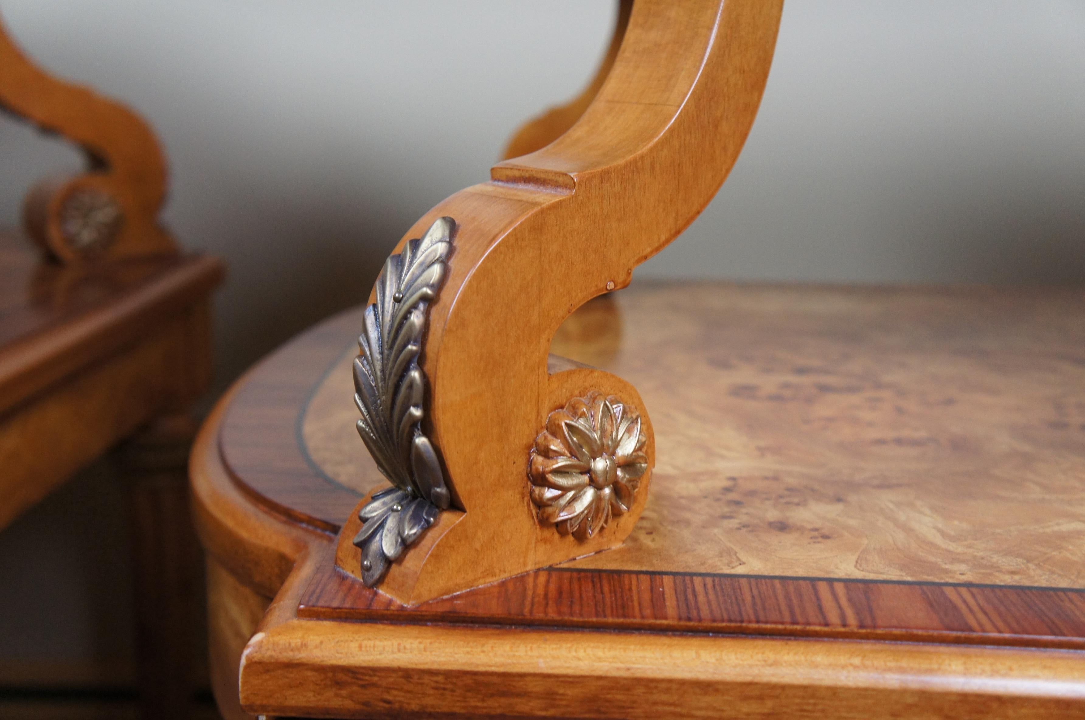 20th Century 2 Henredon French Empire Olive Ashwood Burled Side Tables 2-Tier Neoclassical