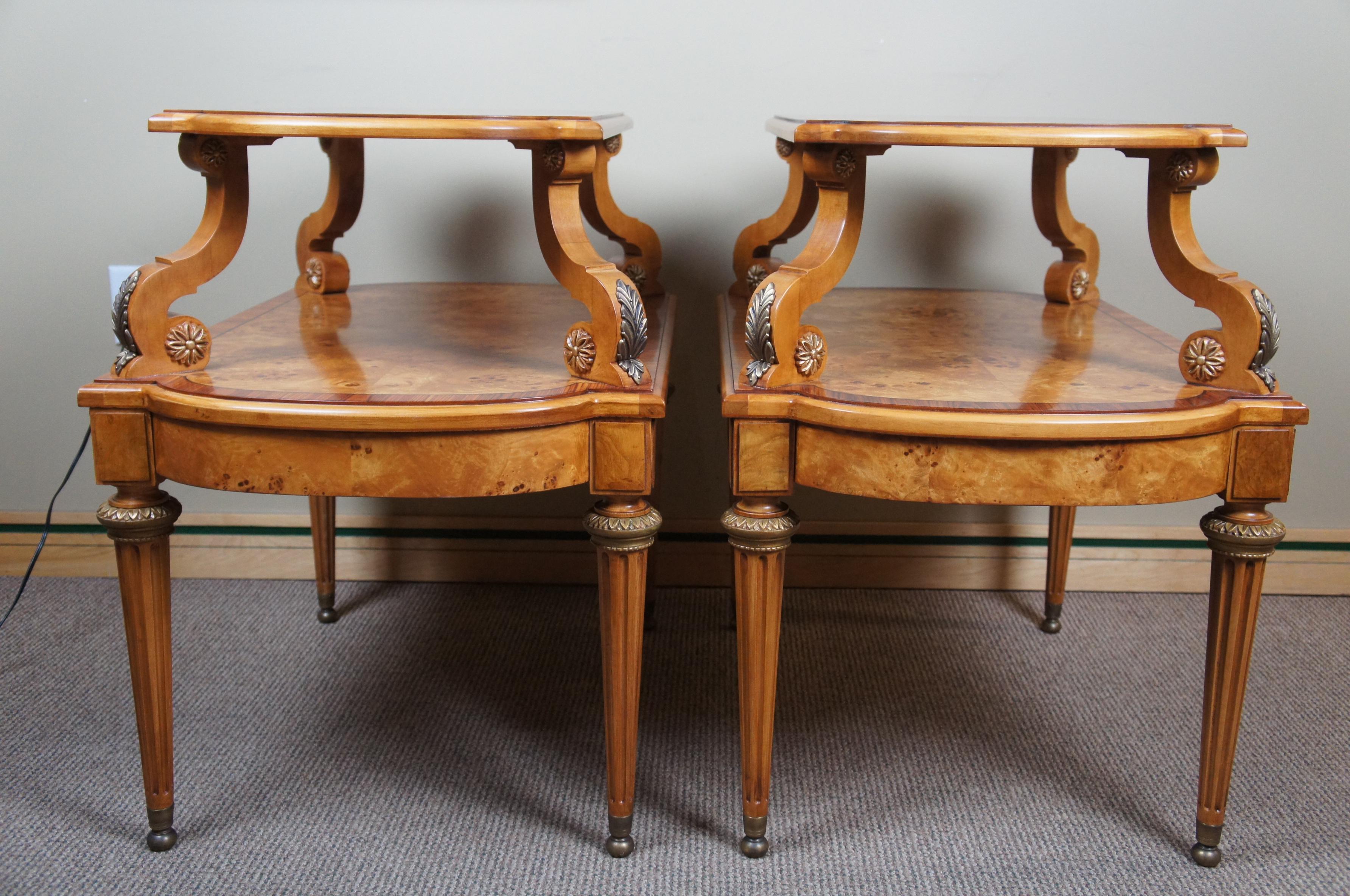 2 Henredon French Empire Olive Ashwood Burled Side Tables 2-Tier Neoclassical 4