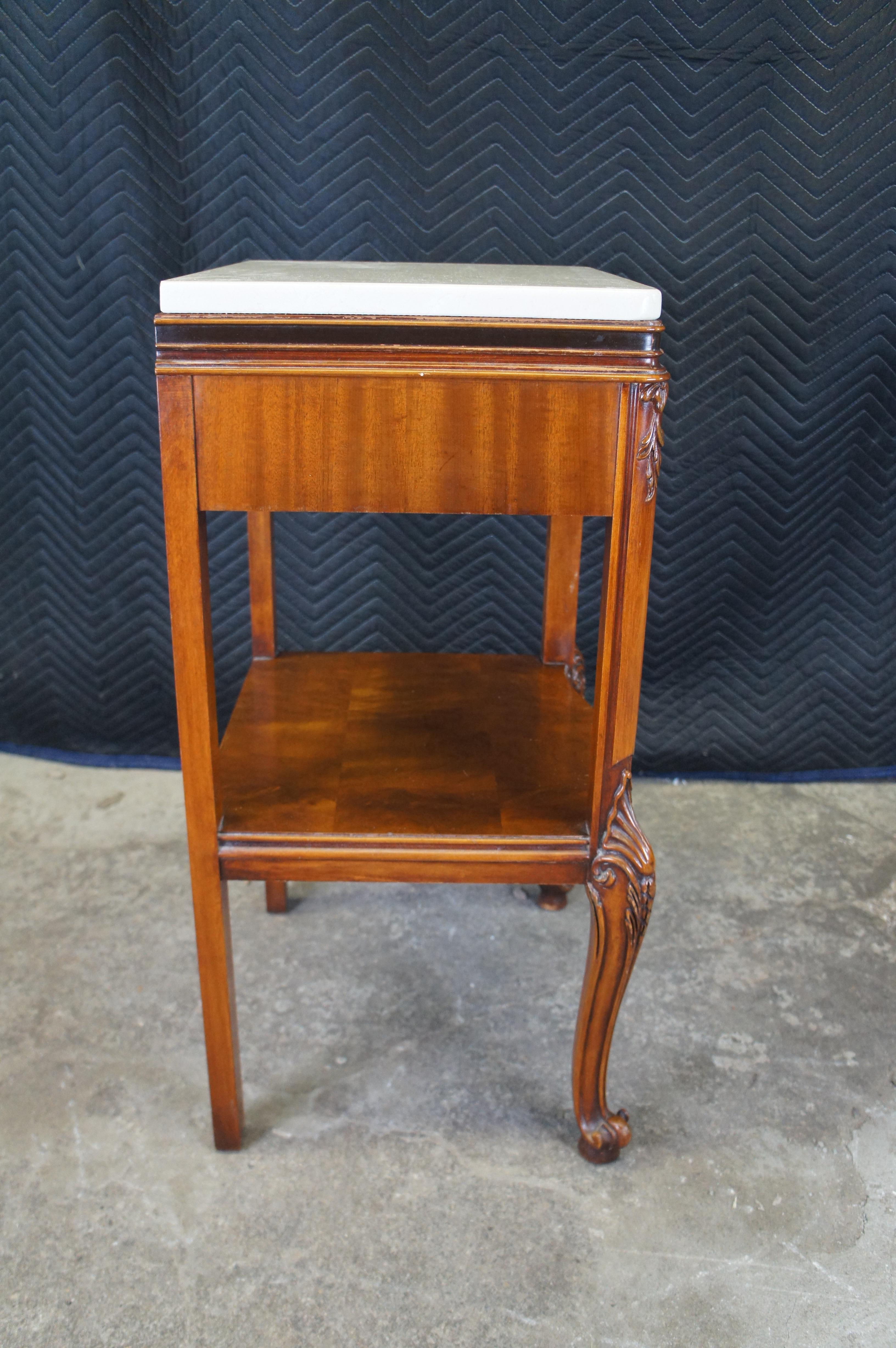 2 Henredon French Provincial Walnut Marble Tiered Side End Tables Nightstands 7