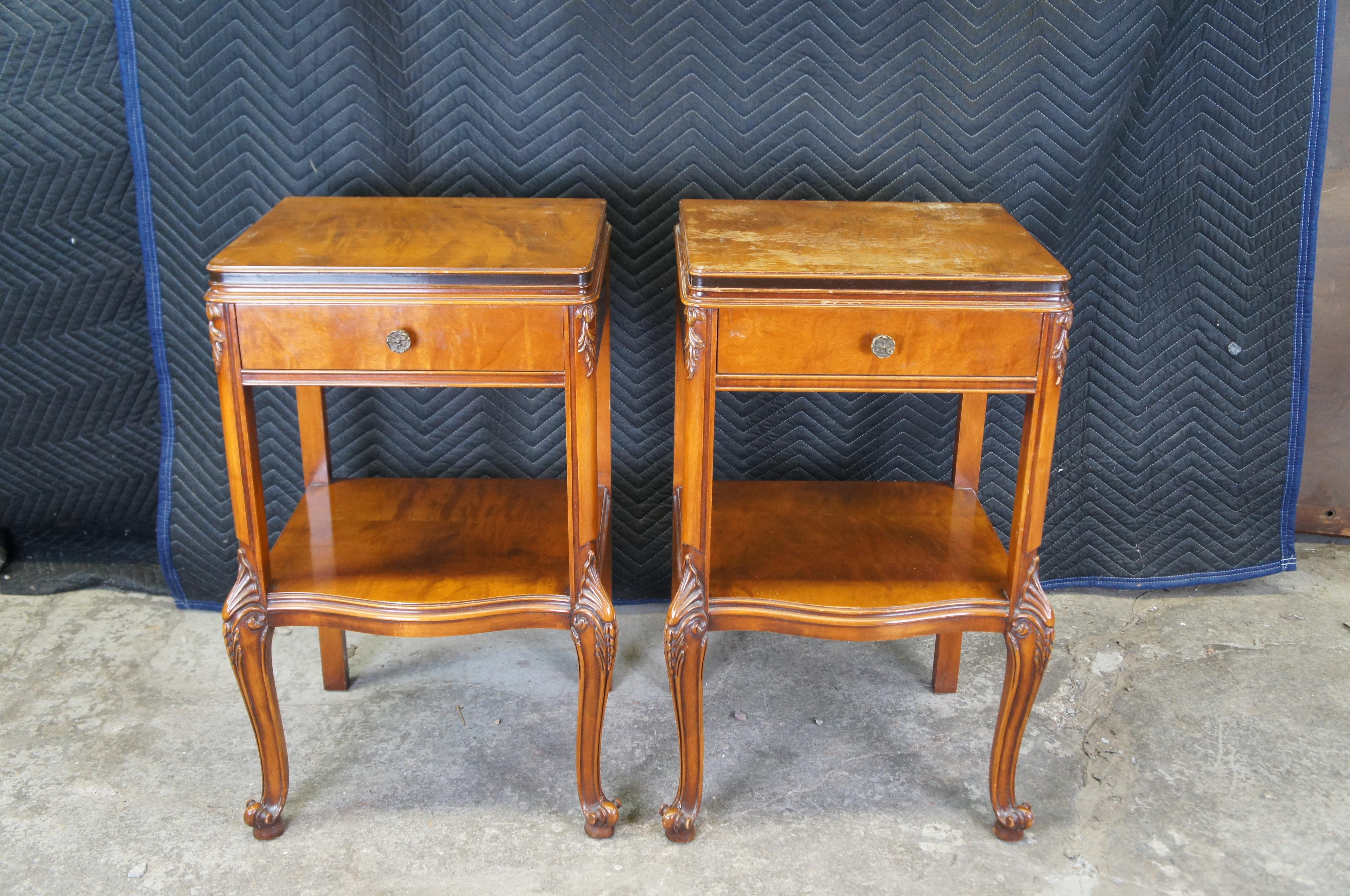 2 Henredon French Provincial Walnut Marble Tiered Side End Tables Nightstands 8