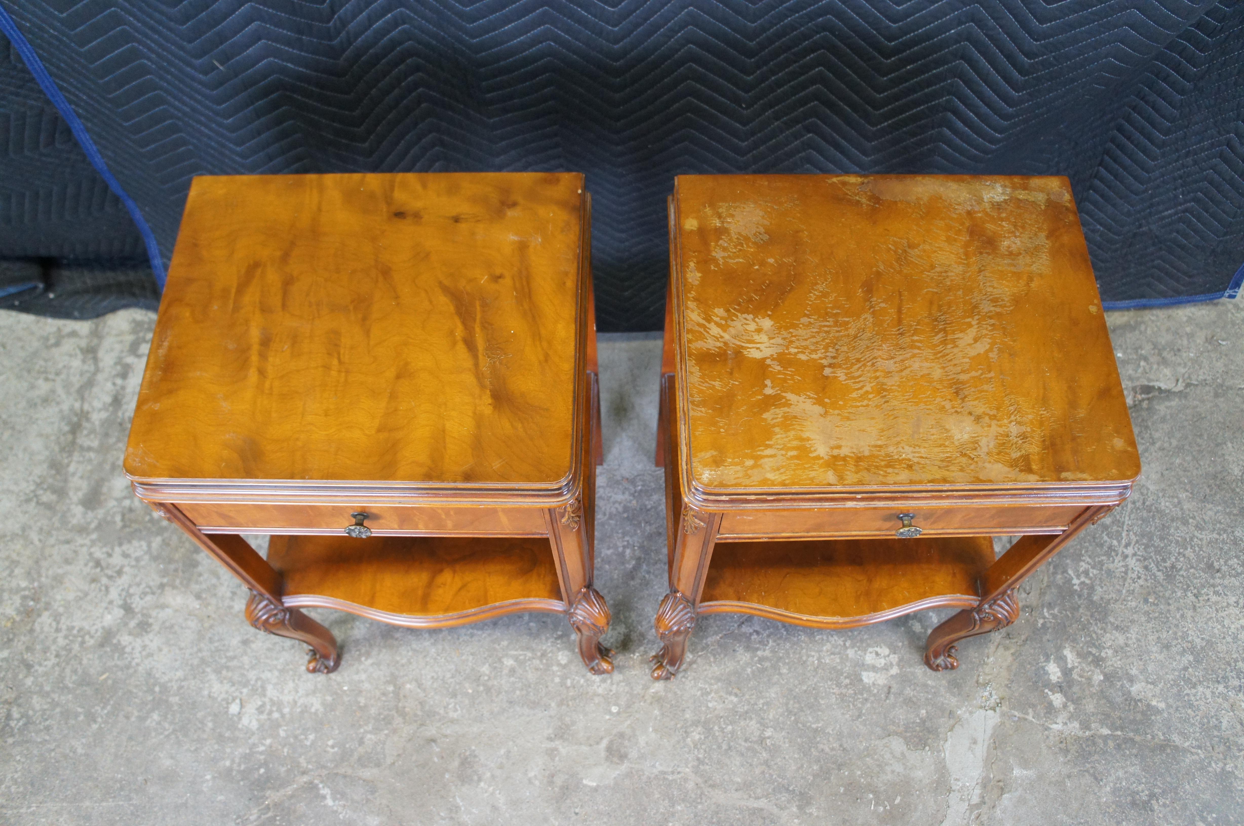 2 Henredon French Provincial Walnut Marble Tiered Side End Tables Nightstands 9