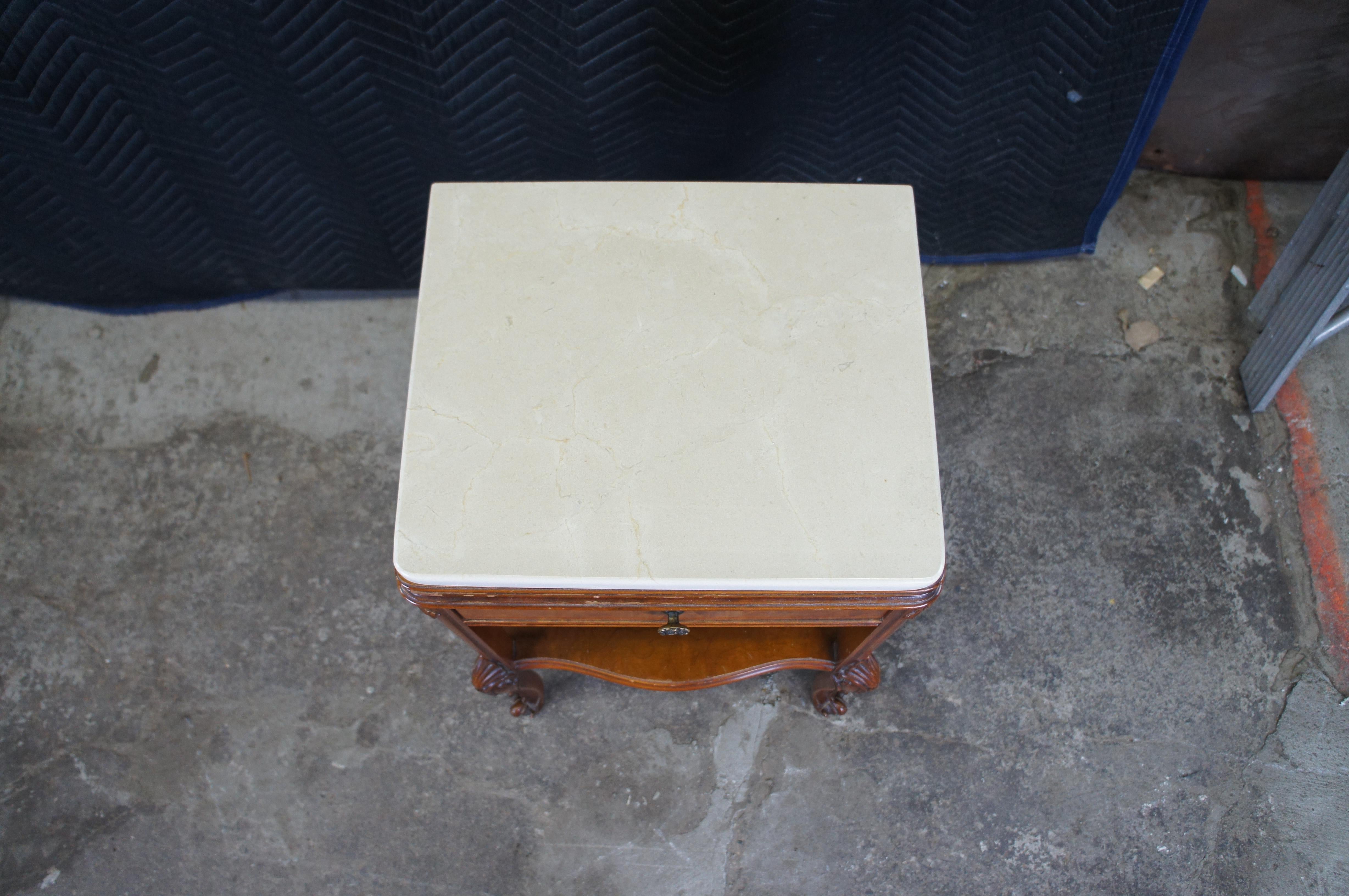 2 Henredon French Provincial Walnut Marble Tiered Side End Tables Nightstands 1