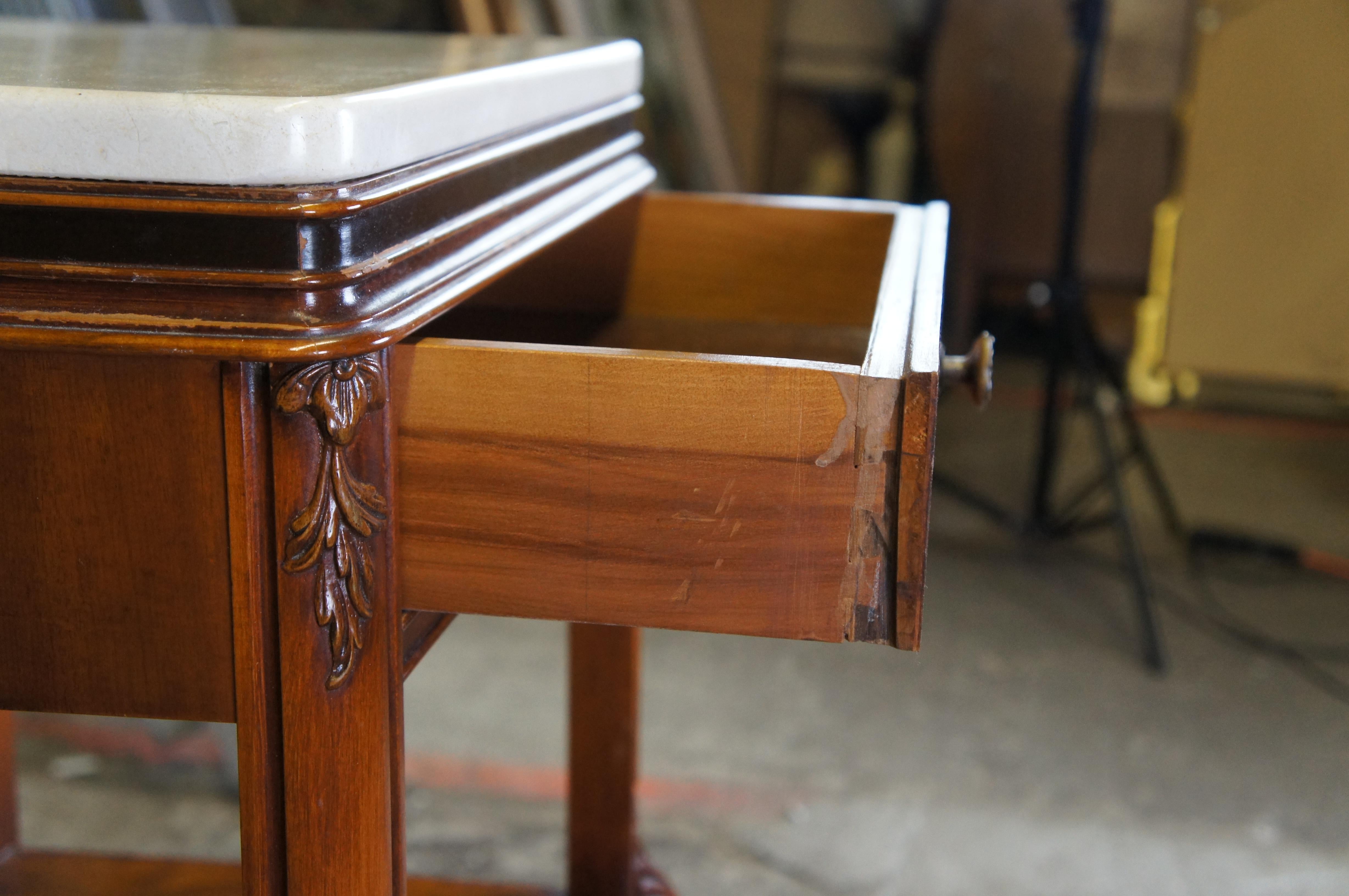2 Henredon French Provincial Walnut Marble Tiered Side End Tables Nightstands 2
