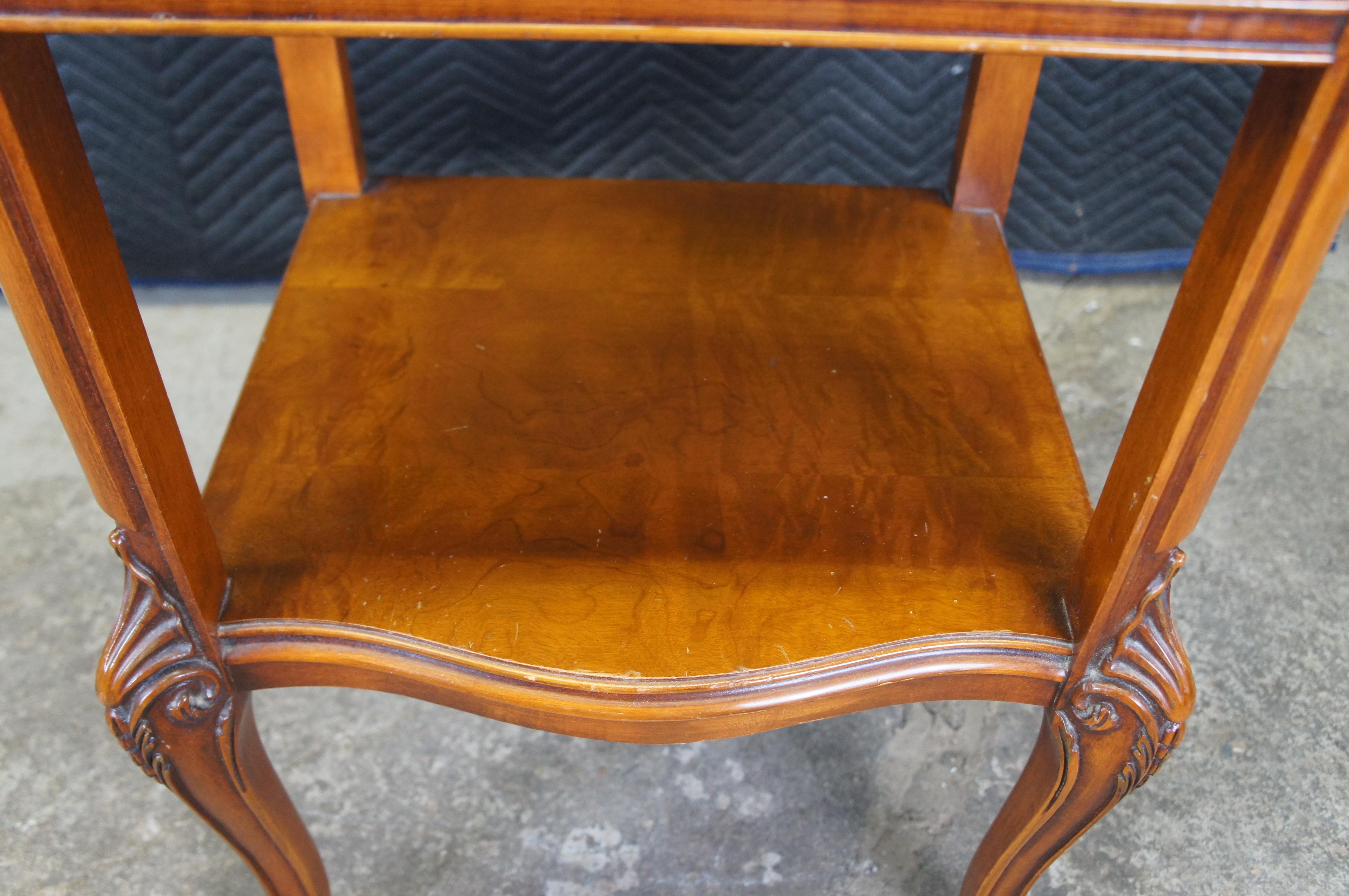 2 Henredon French Provincial Walnut Marble Tiered Side End Tables Nightstands 4