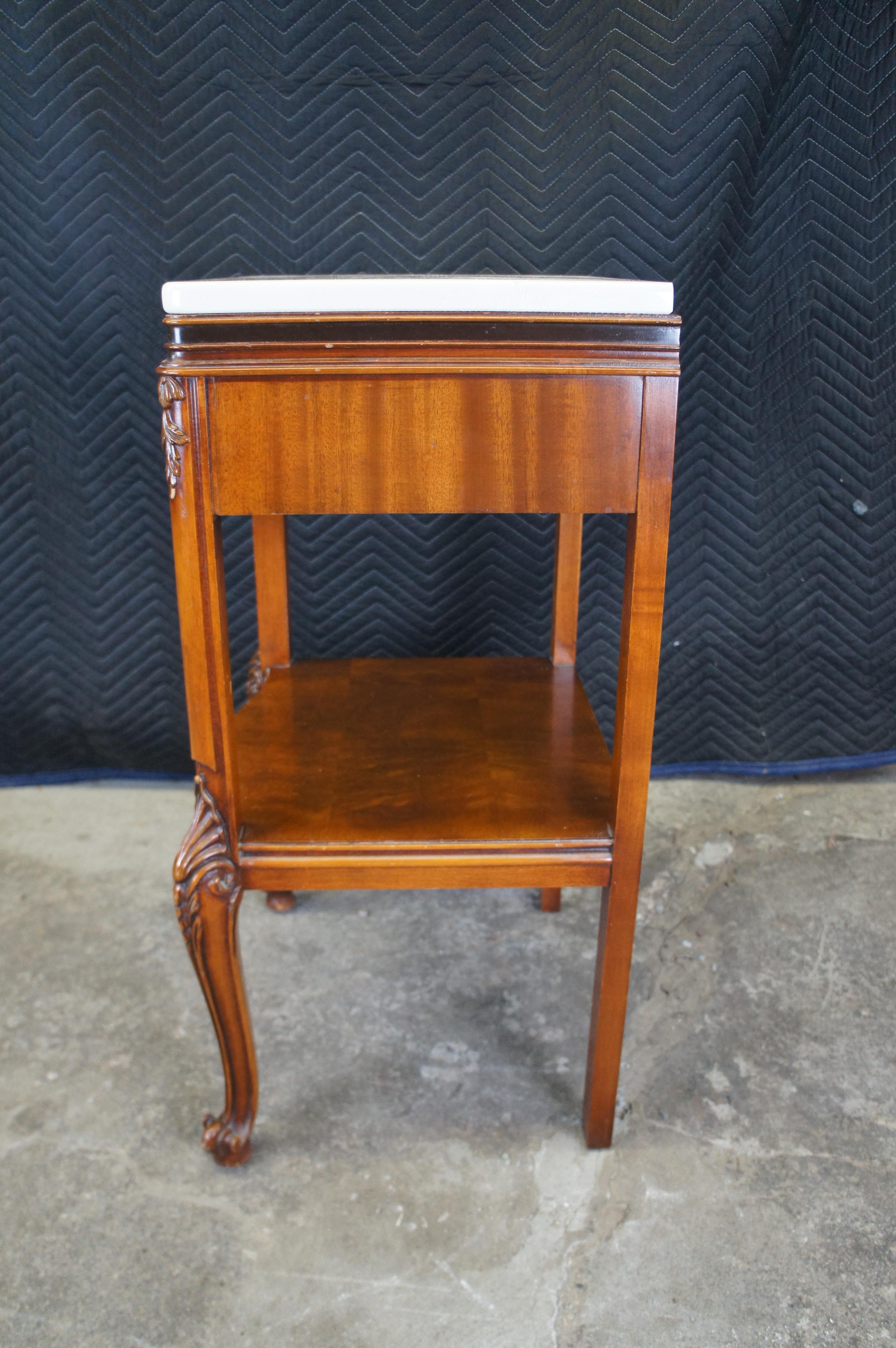 2 Henredon French Provincial Walnut Marble Tiered Side End Tables Nightstands 5