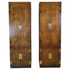 Vintage 2 Henredon Scene One Oak Campaign Clothing Wardrobe Chifferobe Armoires