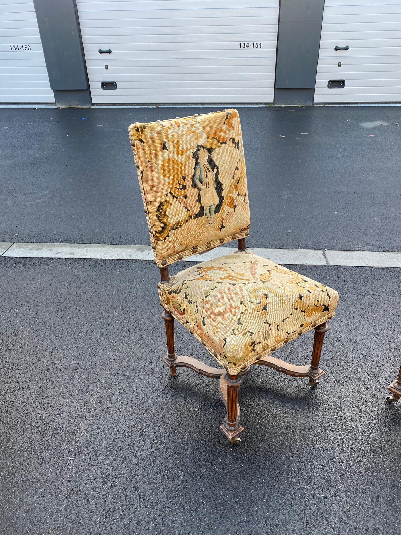 2 Stühle im Stil von Henri 2, mit schönen Wandteppichen, um 1900 im Angebot 5