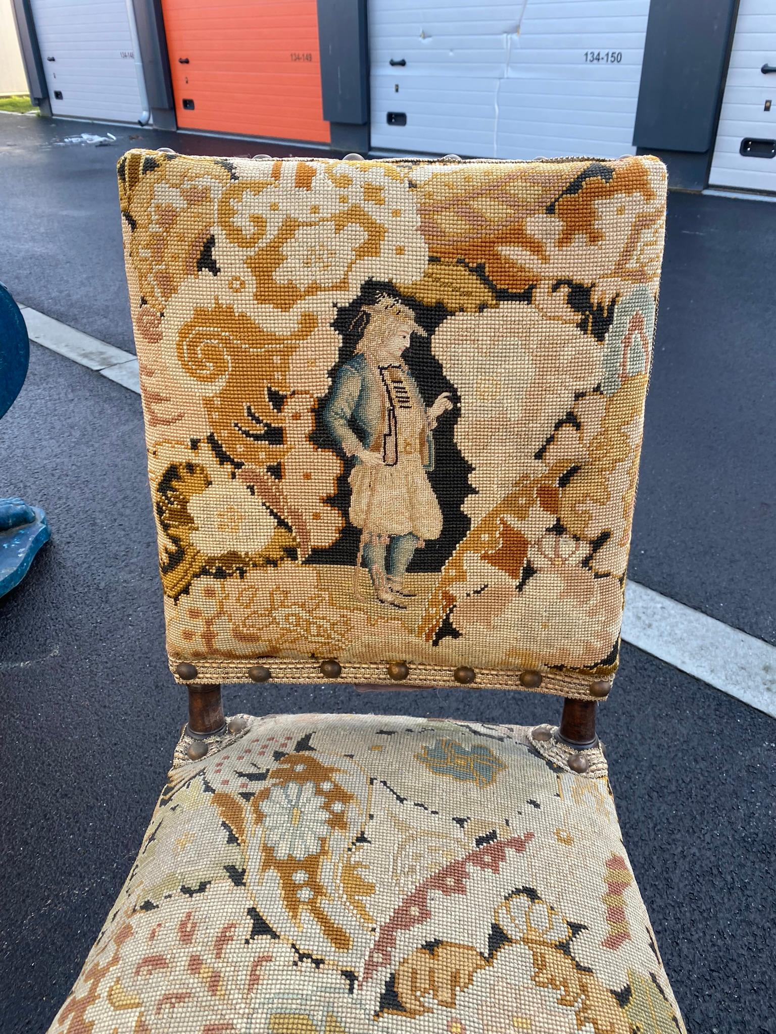 French 2 Henri 2 Style Chairs, with Beautiful Tapestries circa 1900 For Sale
