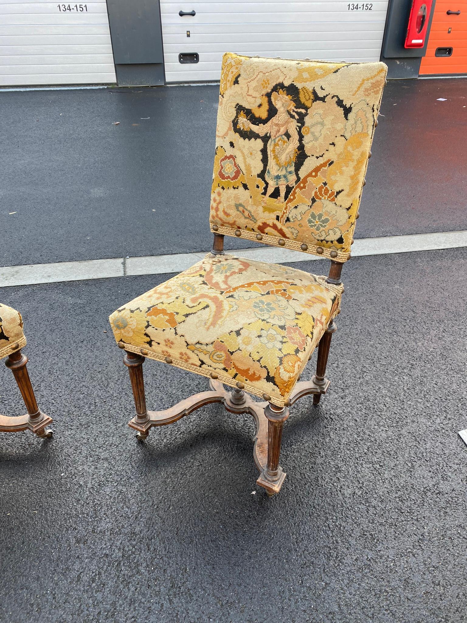 2 Stühle im Stil von Henri 2, mit schönen Wandteppichen, um 1900 im Angebot 3