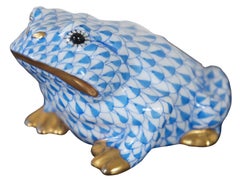 2 Herend Hungary Porcelain Fishnet Enameled Frog Todd the Toad Figurines Pair