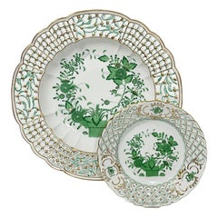 Vintage 2 Herend Hungary Porcelain "Indian Basket green" Wall Decoration Plates