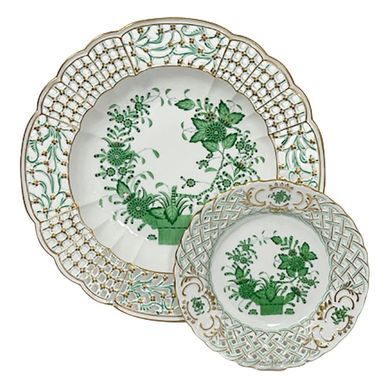 2 Herend Hungary Porcelain "Indian Basket green" Wall Decoration Plates For Sale at 1stDibs