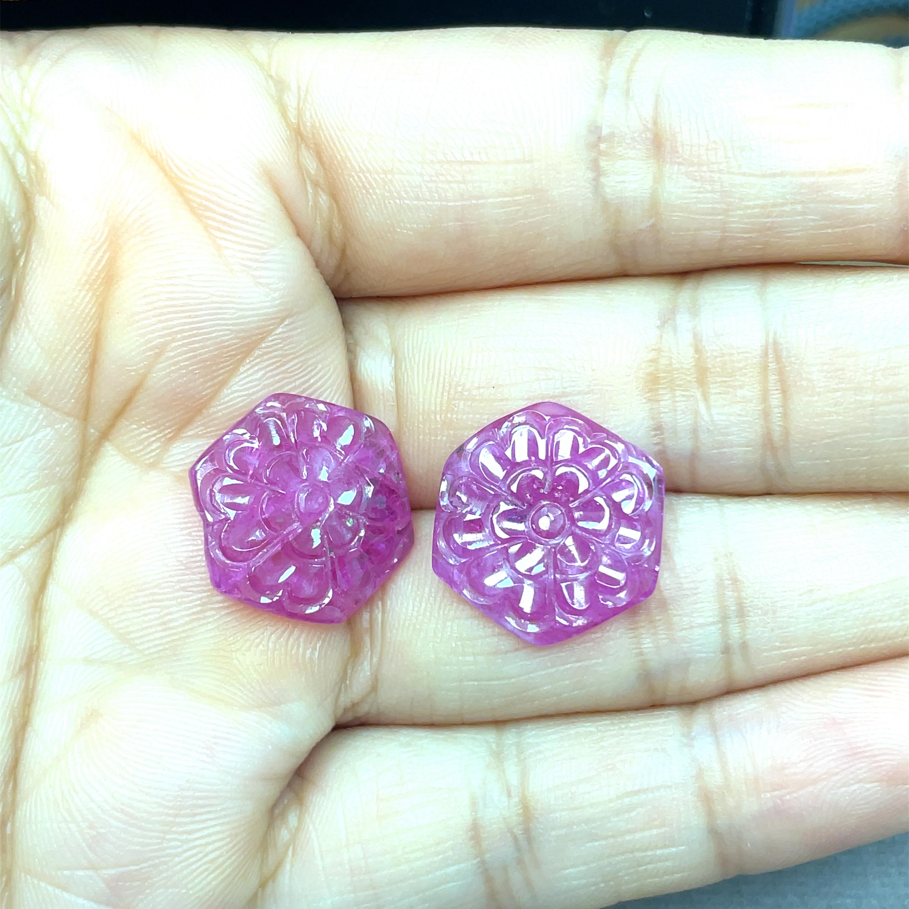2 Hexagon-Shaped Ruby Carvings Cts 17.47 For Sale 1
