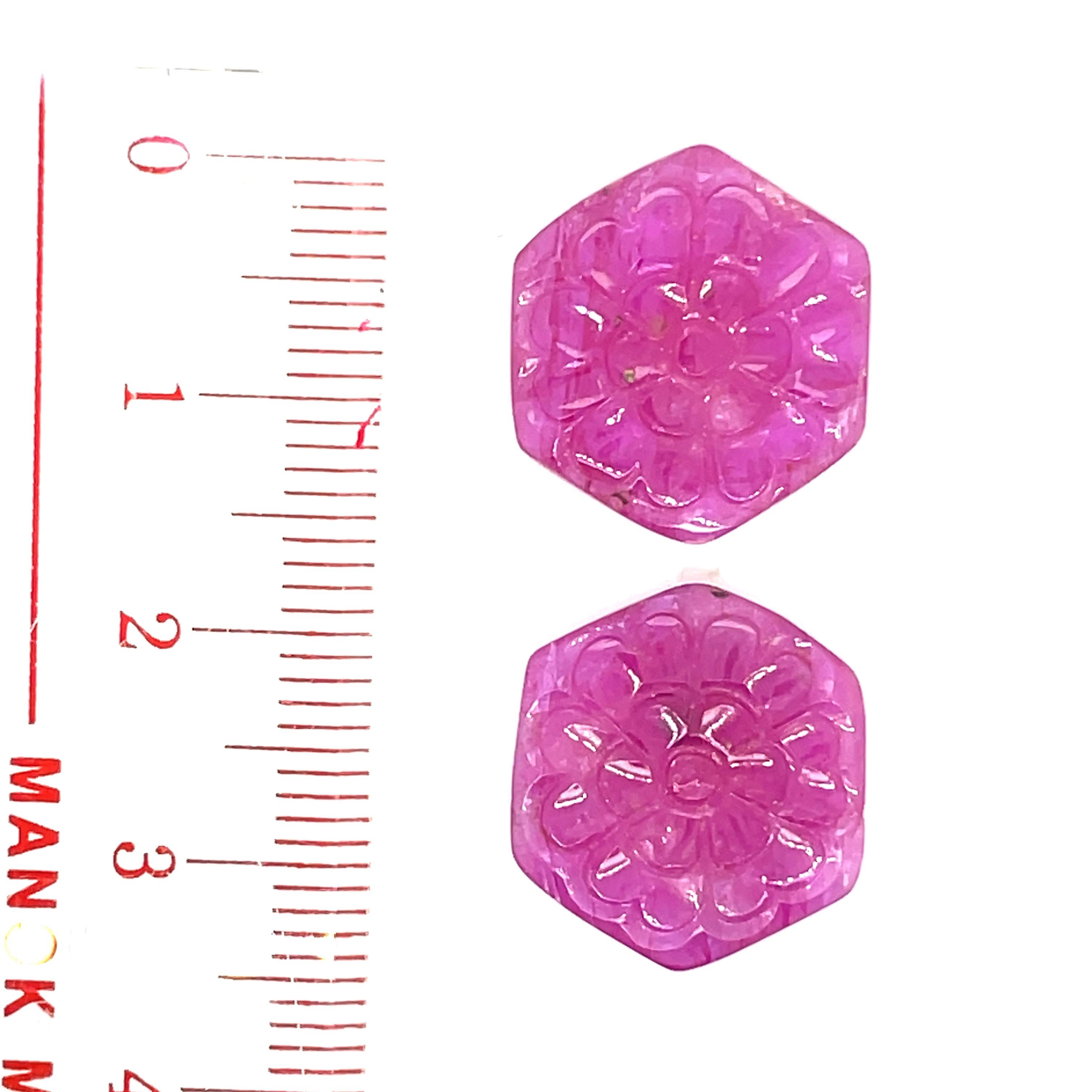 2 Hexagon-Shaped Ruby Carvings Cts 17.47 For Sale 3