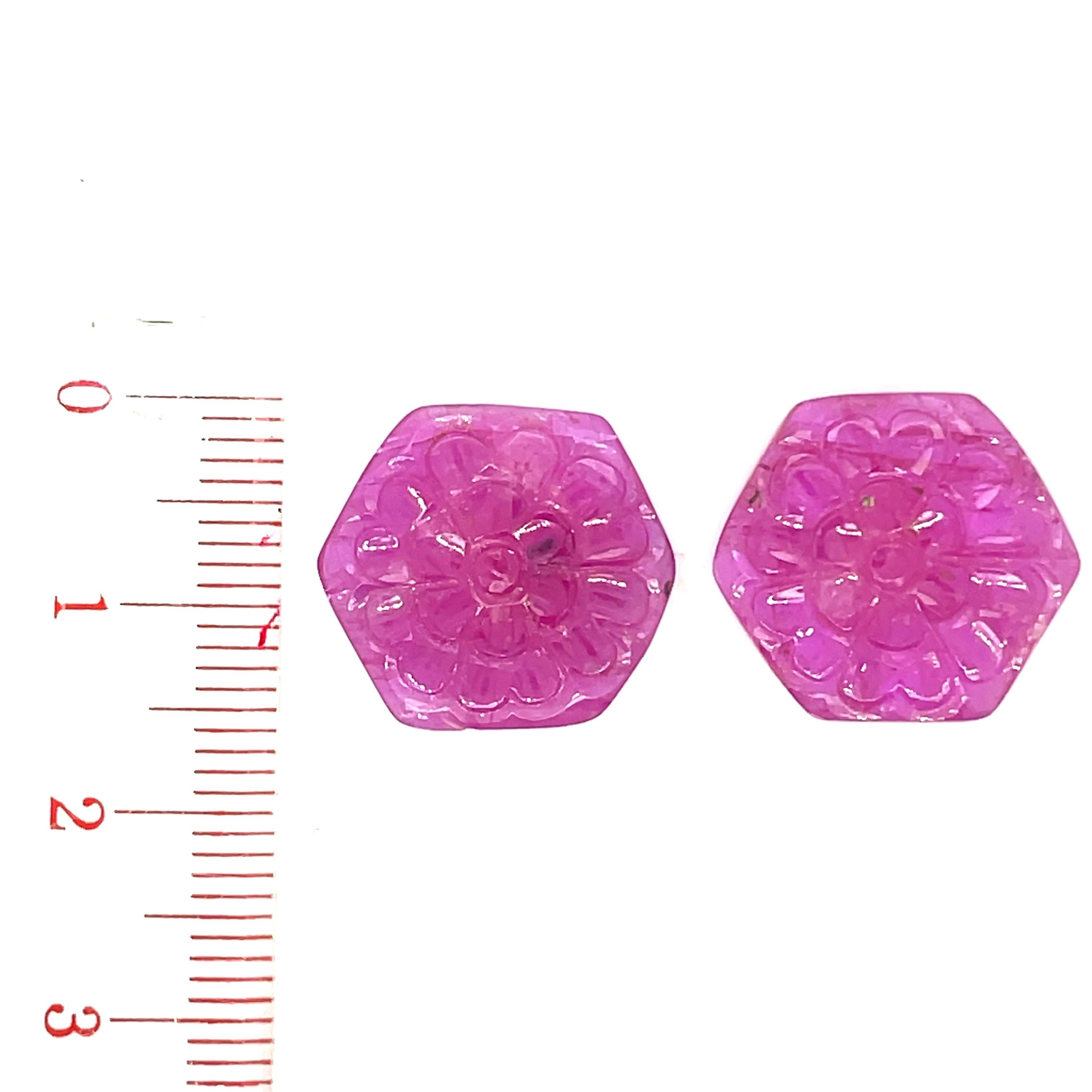2 Hexagon-Shaped Ruby Carvings Cts 17.47 For Sale 2