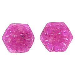 Antique 2 Hexagon-Shaped Ruby Carvings Cts 17.47