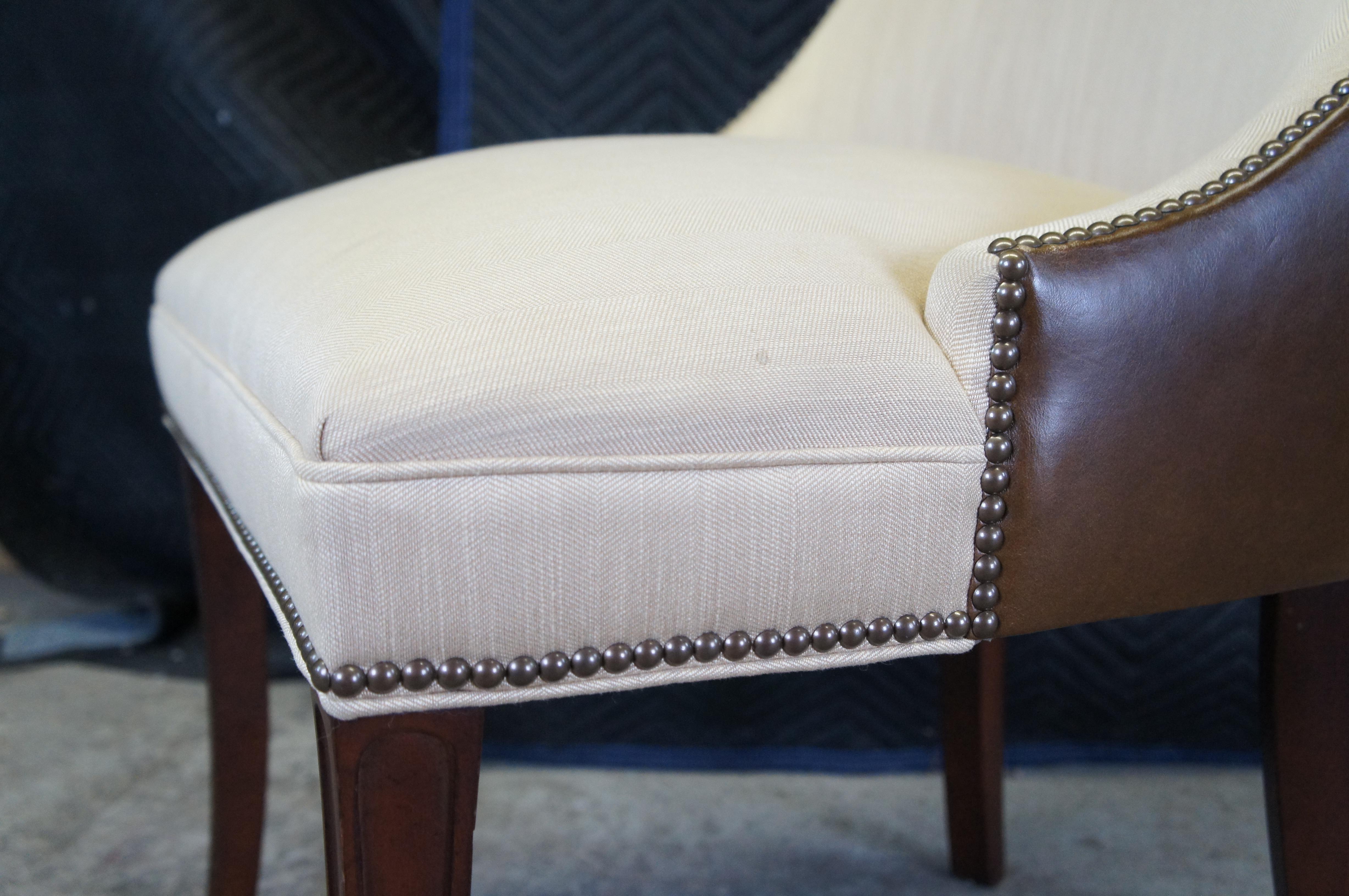2 Hickory Chair Biedermeier Leather Herringbone Scoop Back Dining Club Chairs 6