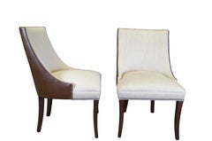 2 Hickory Chair Biedermeier Leather Herringbone Scoop Back Dining Club Chairs