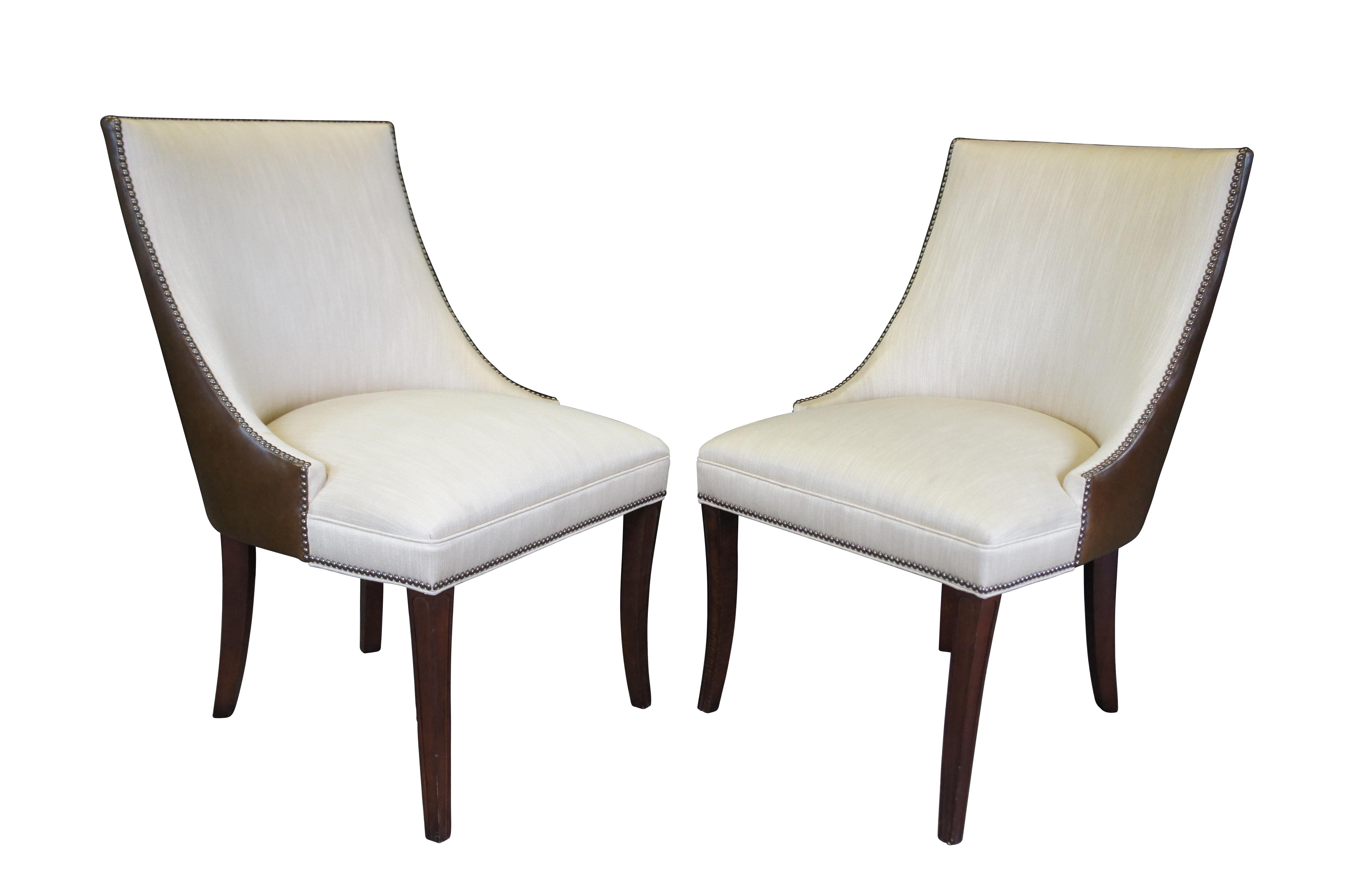 2 Hickory Chair Biedermeier Leather Herringbone Scoop Back Dining Club Chairs In Good Condition In Dayton, OH