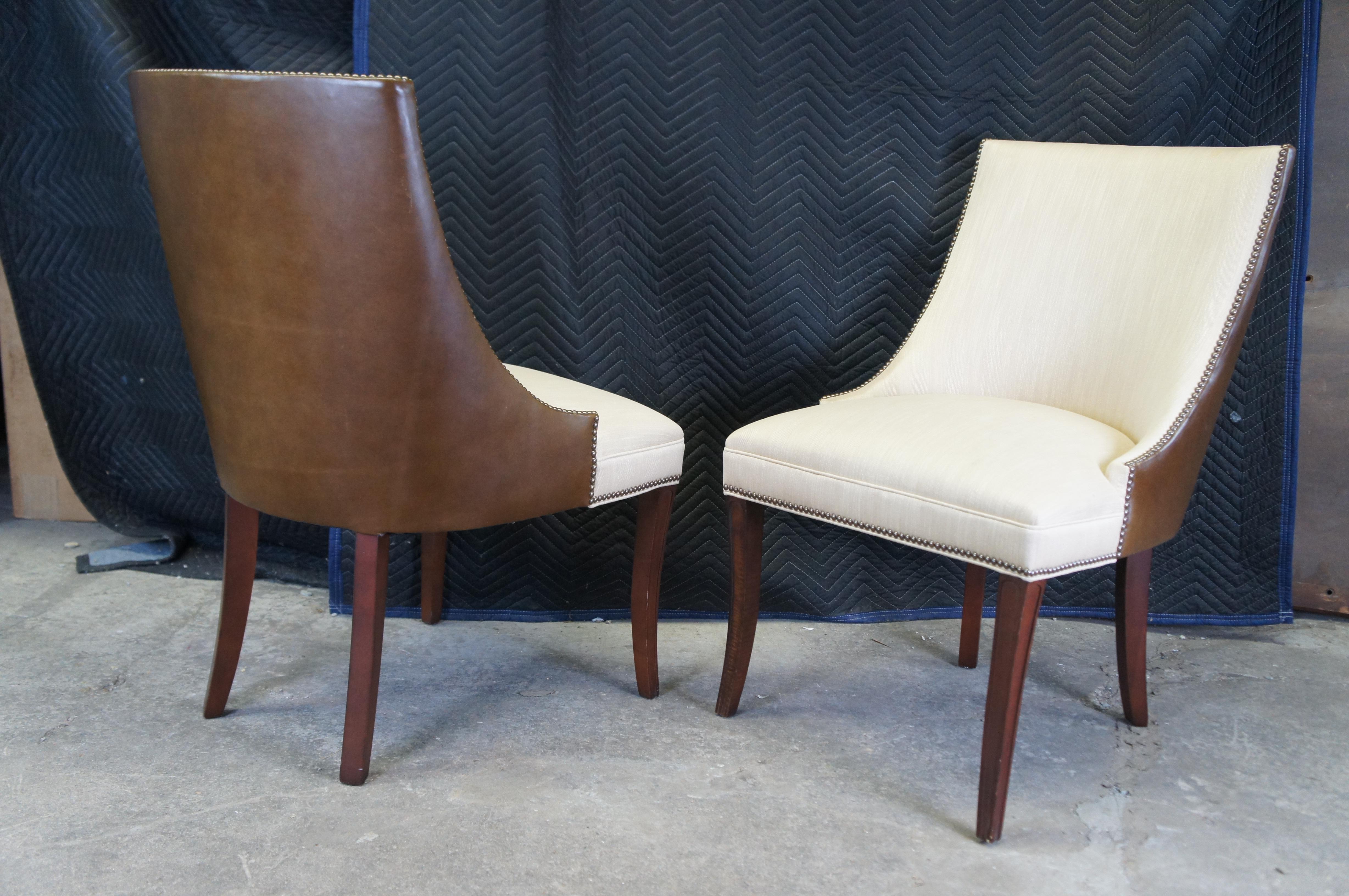 20th Century 2 Hickory Chair Biedermeier Leather Herringbone Scoop Back Dining Club Chairs