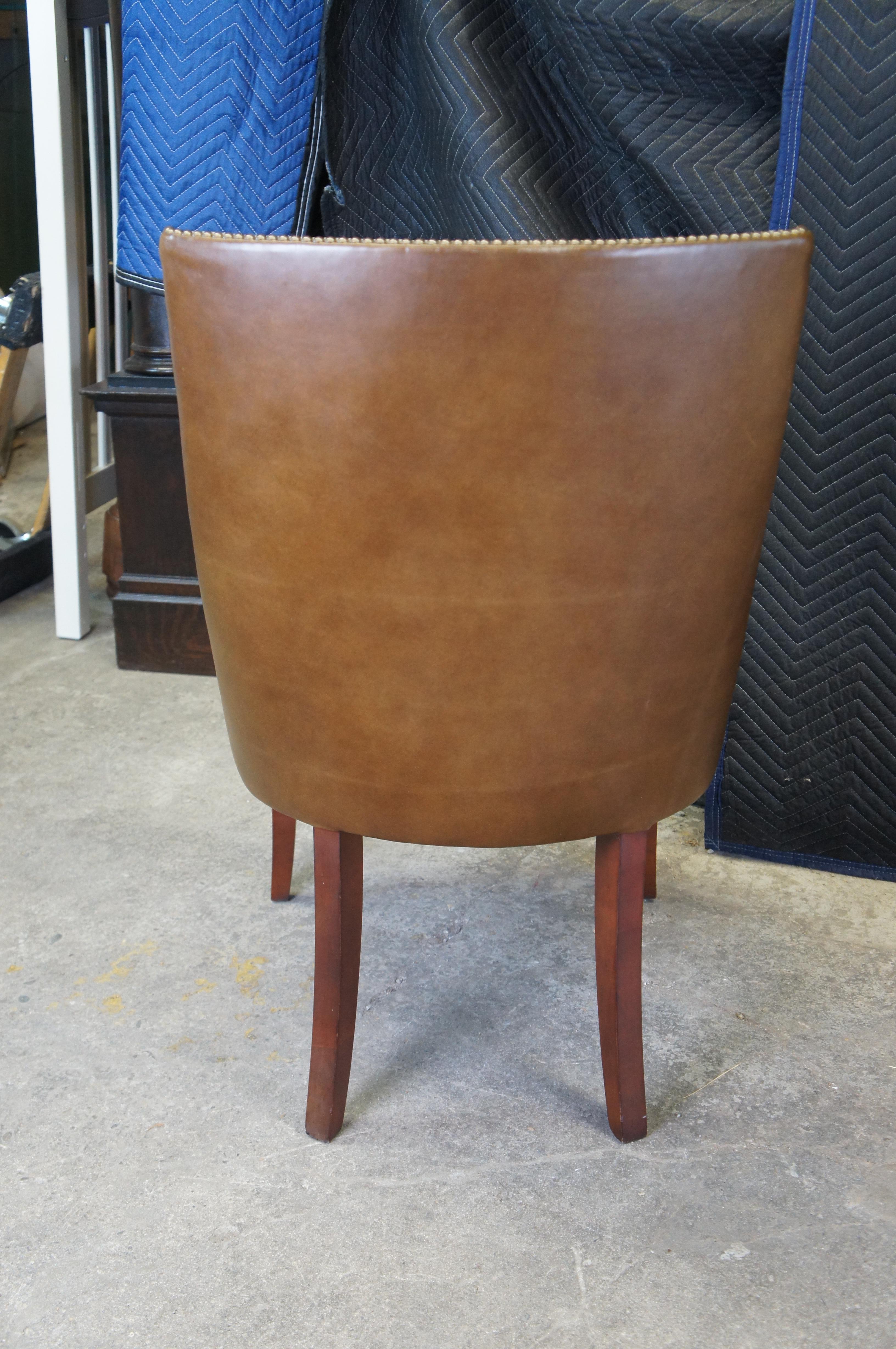 2 Hickory Chair Biedermeier Leather Herringbone Scoop Back Dining Club Chairs 1