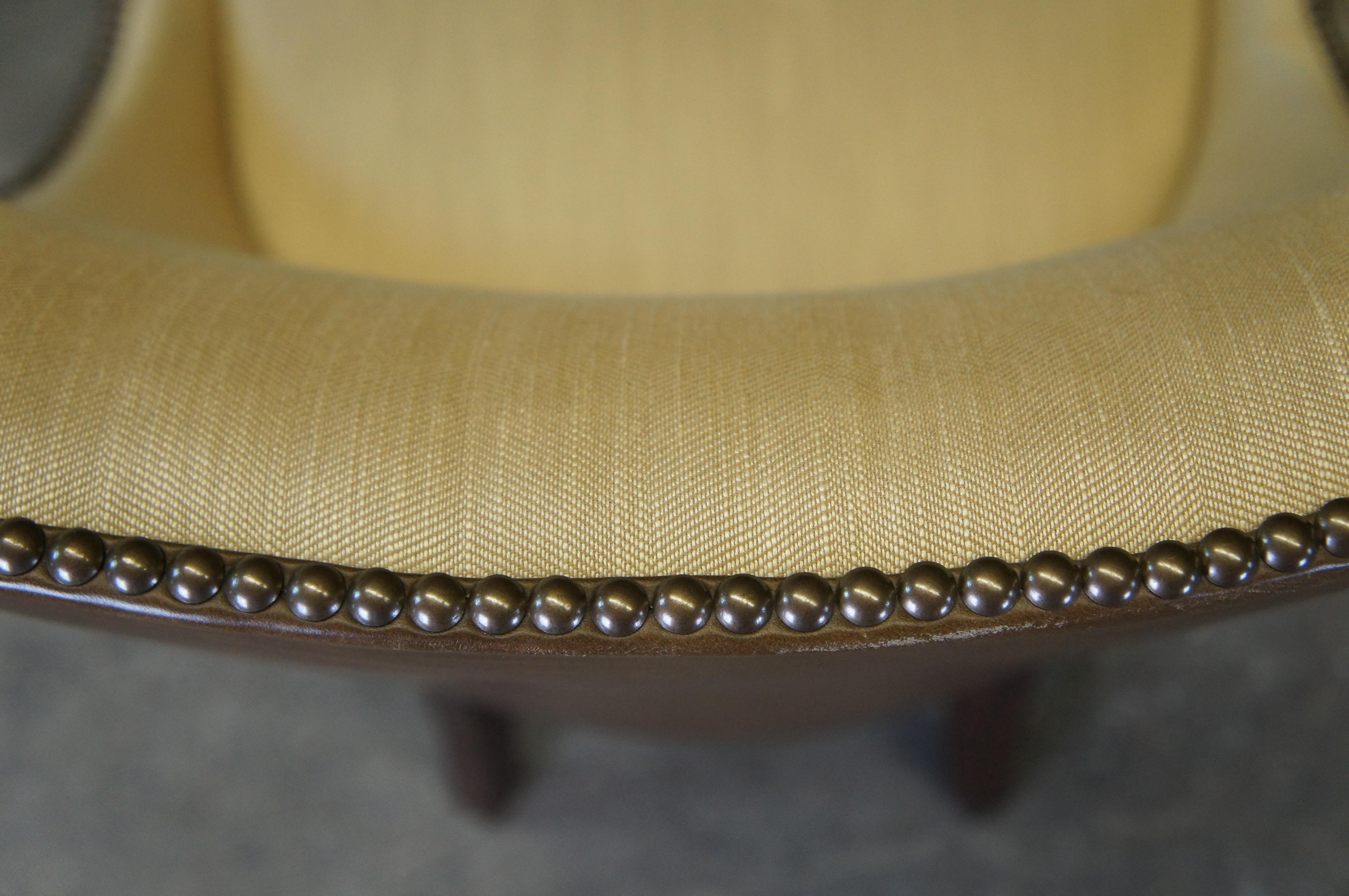2 Hickory Chair Biedermeier Leather Herringbone Scoop Back Dining Club Chairs 2
