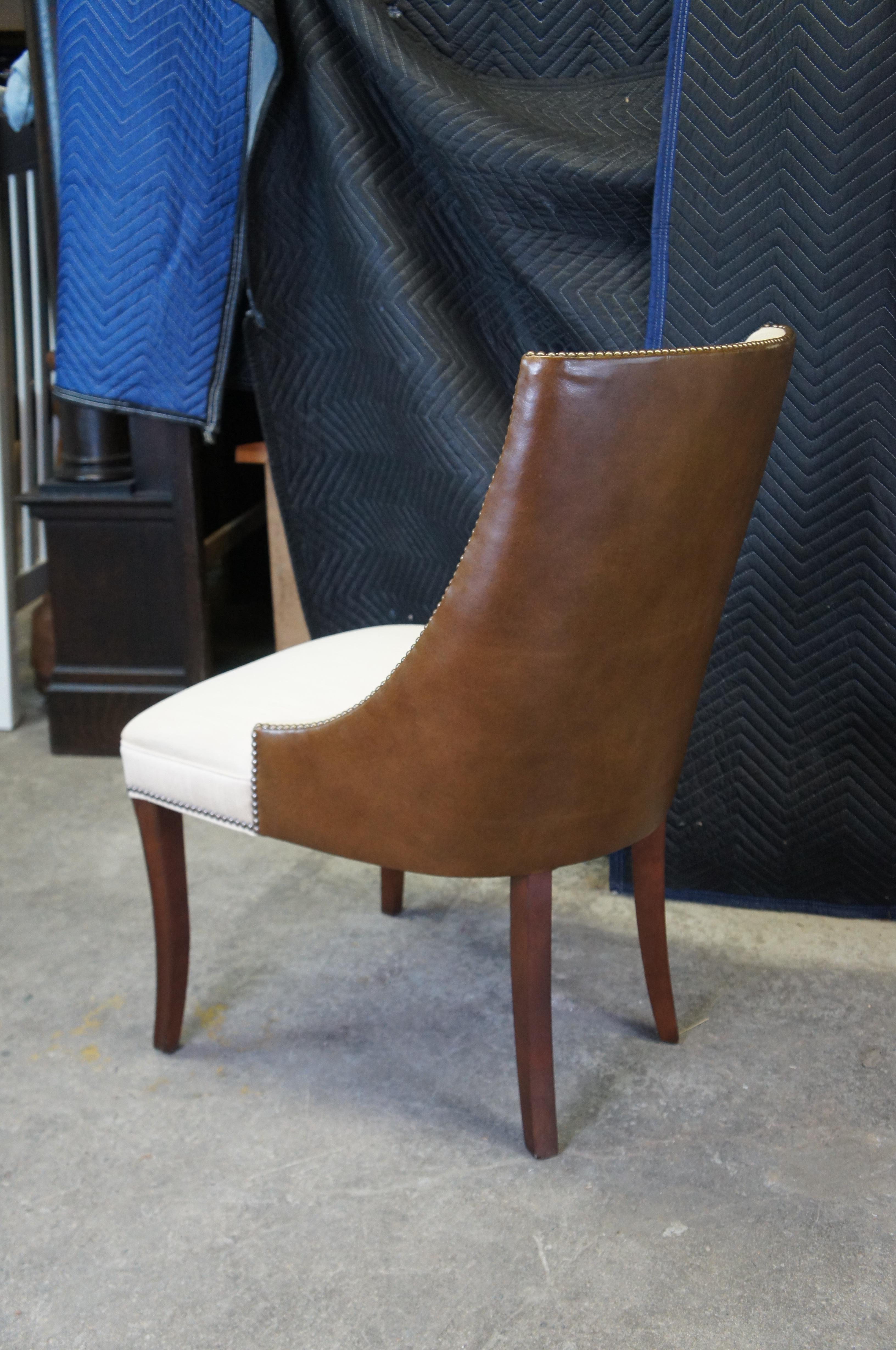 2 Hickory Chair Biedermeier Leather Herringbone Scoop Back Dining Club Chairs 3