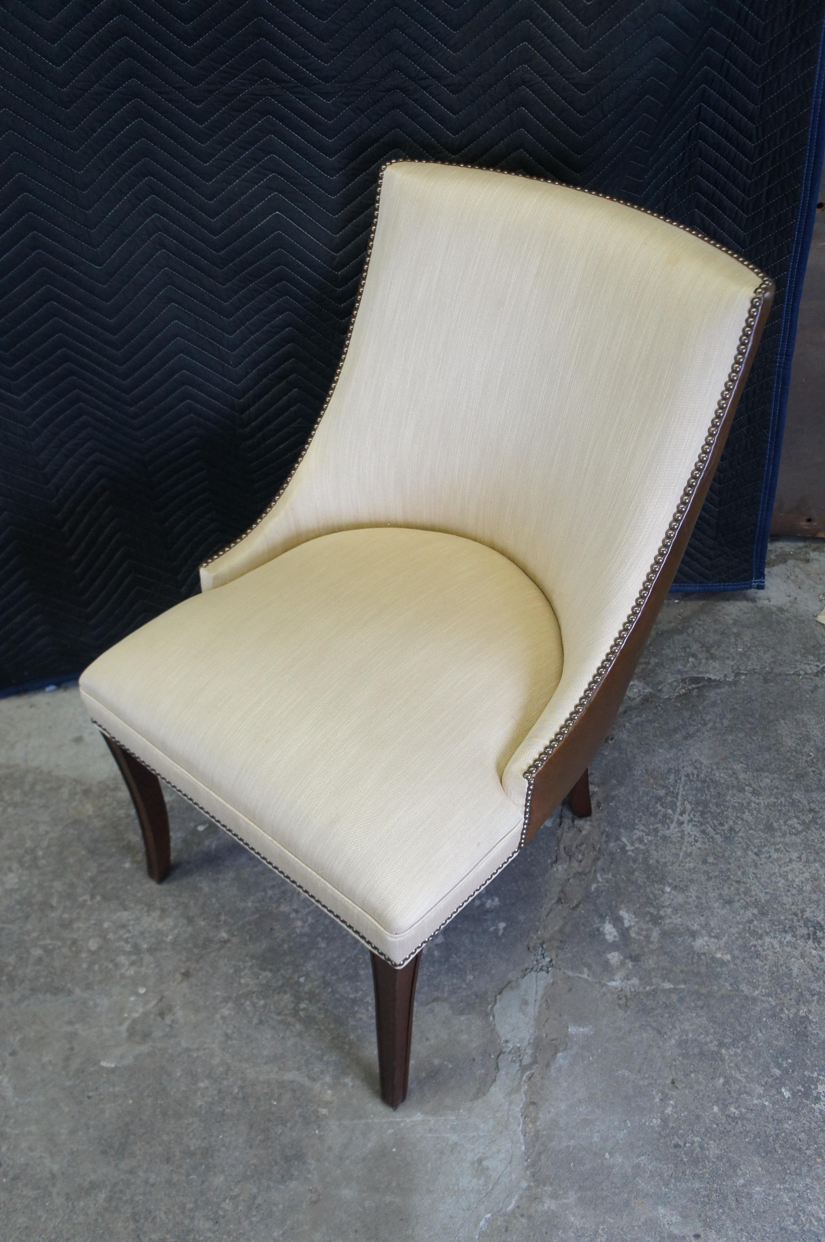 2 Hickory Chair Biedermeier Leather Herringbone Scoop Back Dining Club Chairs 4