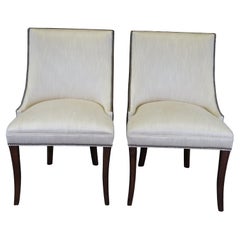 2 Hickory Chair Biedermeier Leather Herringbone Scoop Back Dining Club Chairs