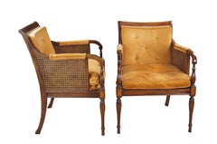 2 Hickory Chair French Regency Double Caned Walnut Fauteuil Bergere Armchairs