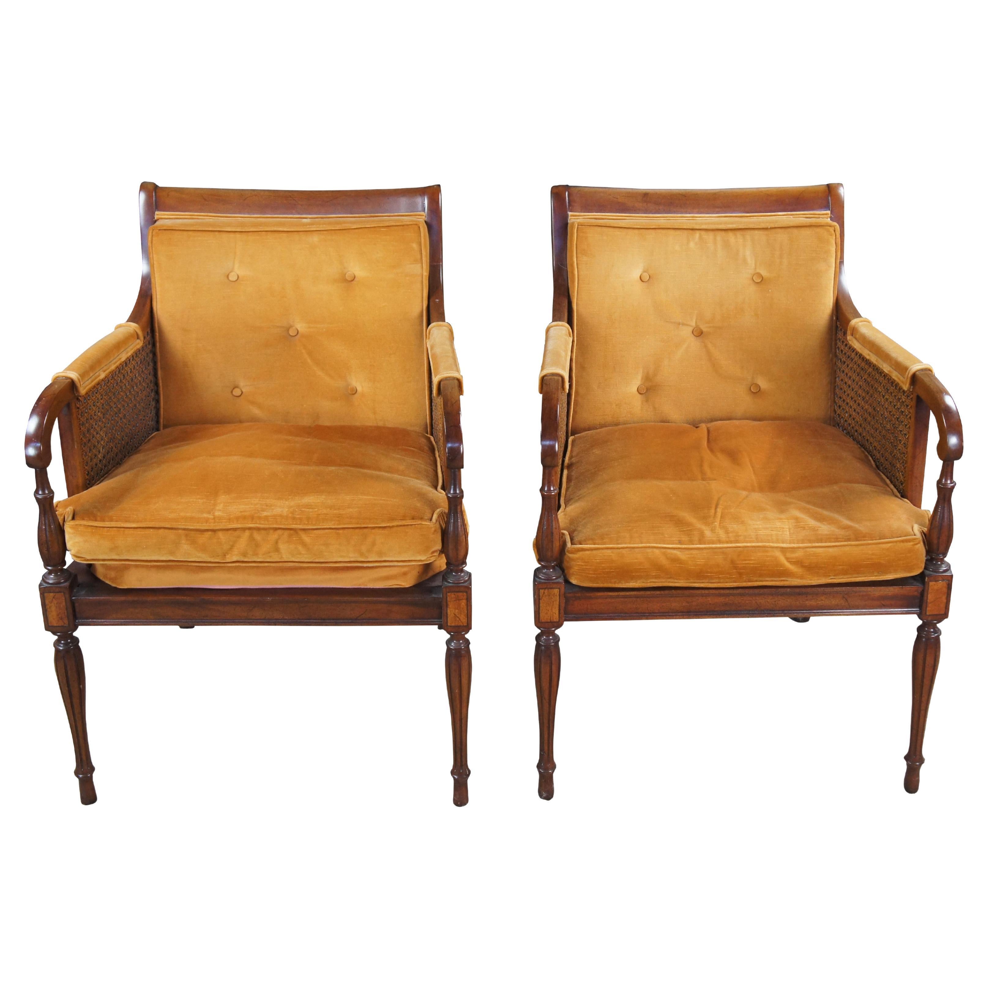 2 Hickory Chair French Regency Double Caned Walnut Fauteuil Bergere Armchairs For Sale