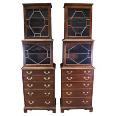 2 Hickory Chair Mahogany English Georgian Curio Cabinets Bookcases Chest 84"
