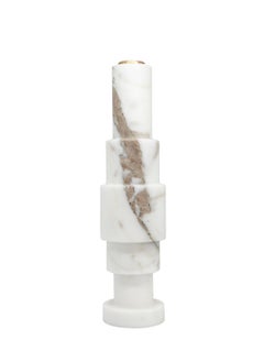 2 High Straight Unicolor Candleholder in White Carrara Marble + 1 white set salt