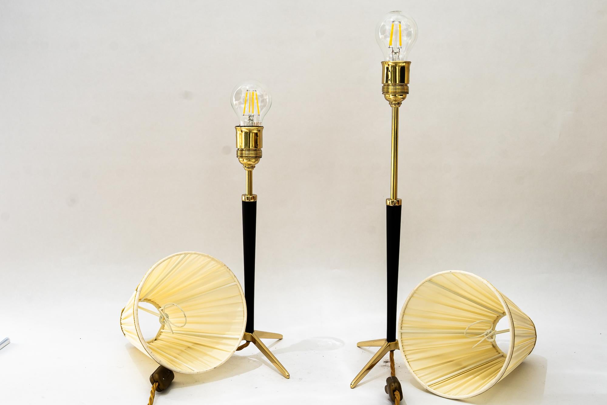 2 hight adjustable J.T.Kalmar table lamps with fabric shades vienna around 1950s For Sale 3