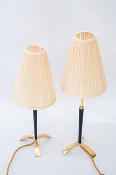 2 hight adjustable J.T.Kalmar table lamps with fabric shades vienna around 1950s