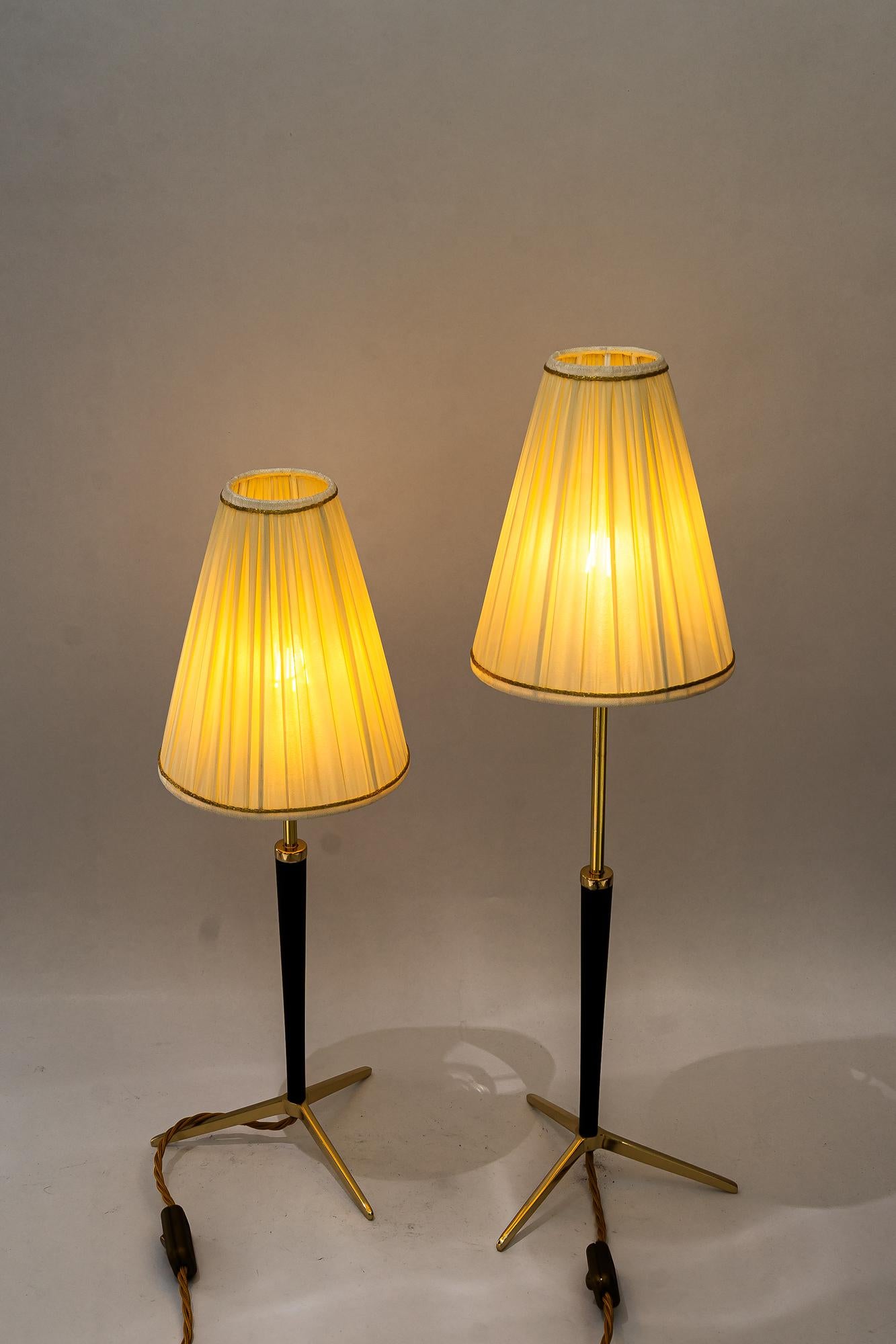 Mid-20th Century 2 hight adjustable J.T.Kalmar table lamps with fabric shades vienna around 1950s For Sale