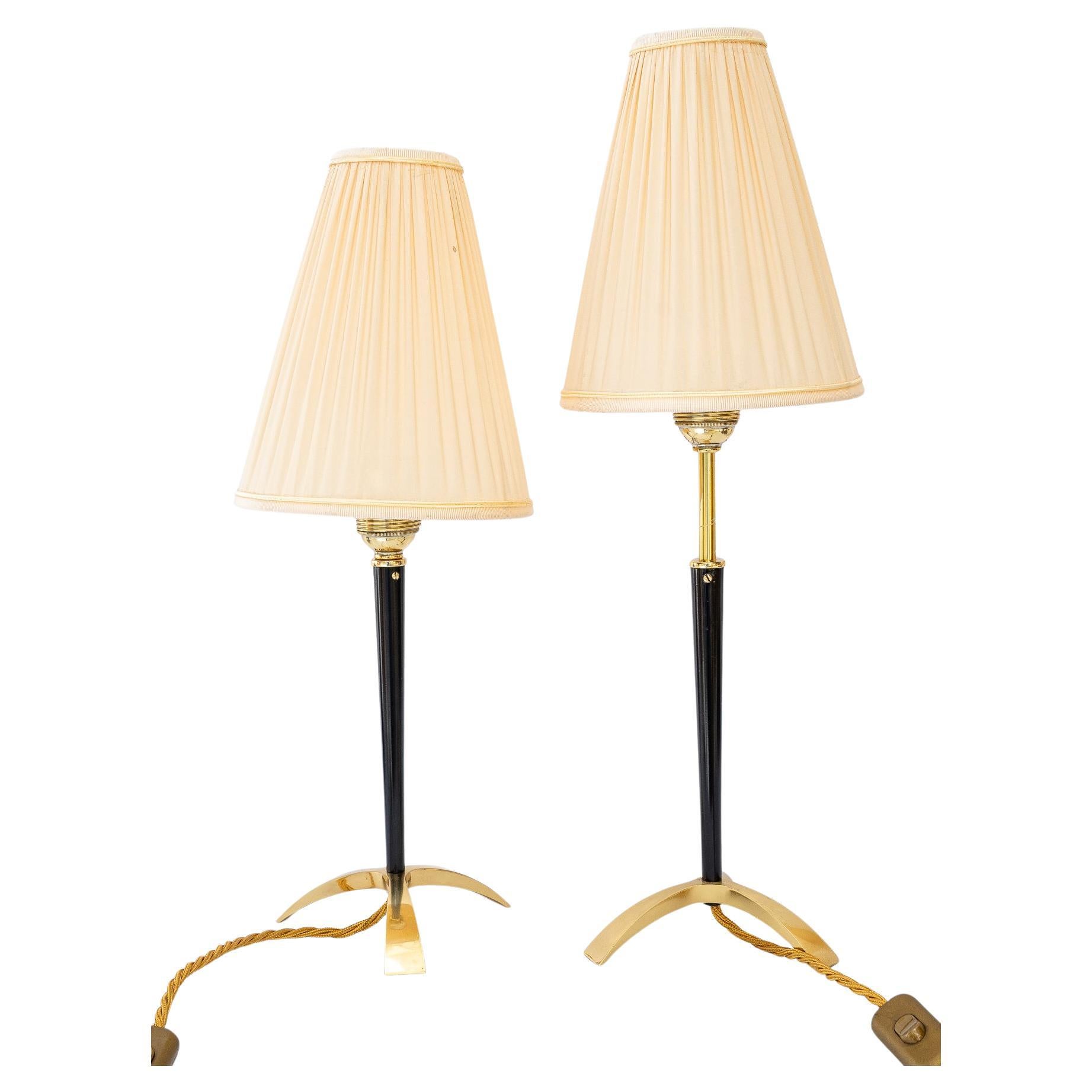 2 hight adjustable J.T.Kalmar table lamps with fabric shades vienna around 1950s