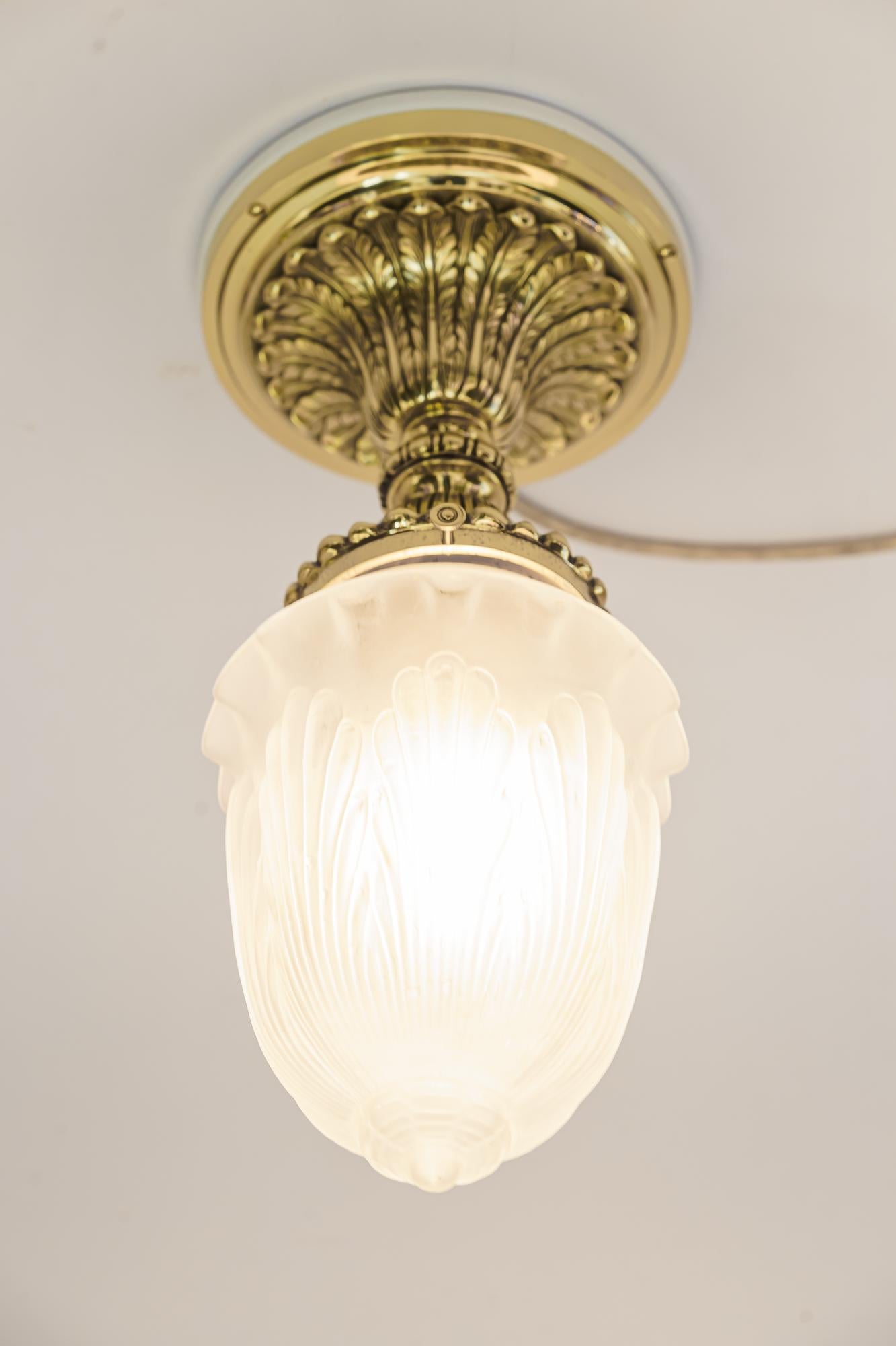 2 Historistic Ceiling Lamps with Original Old Glass Shades Vienna Around 1890s For Sale 1