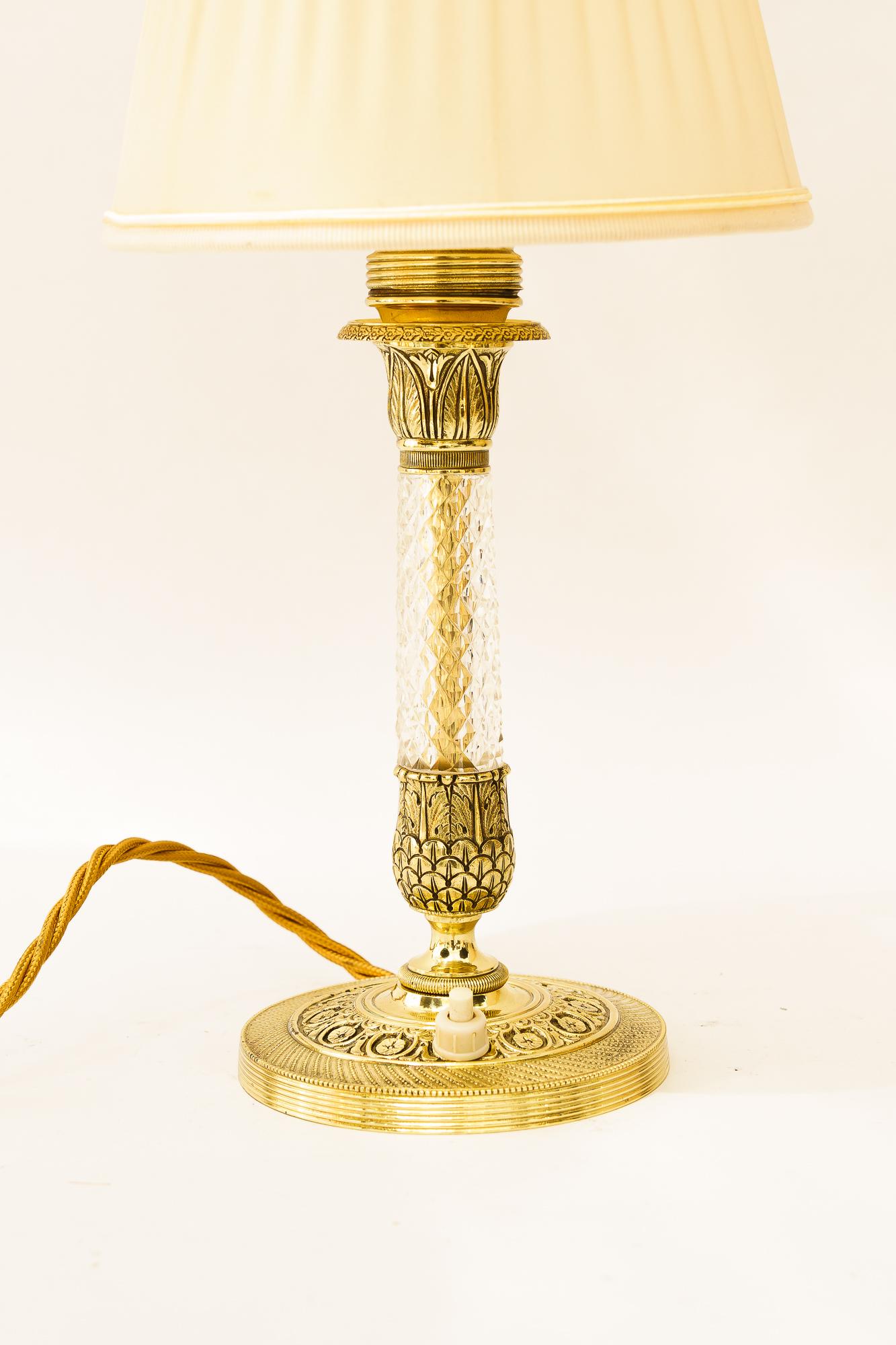 Lacquered 2 Historistic table lamps with fabric shades vienna around 1920s For Sale