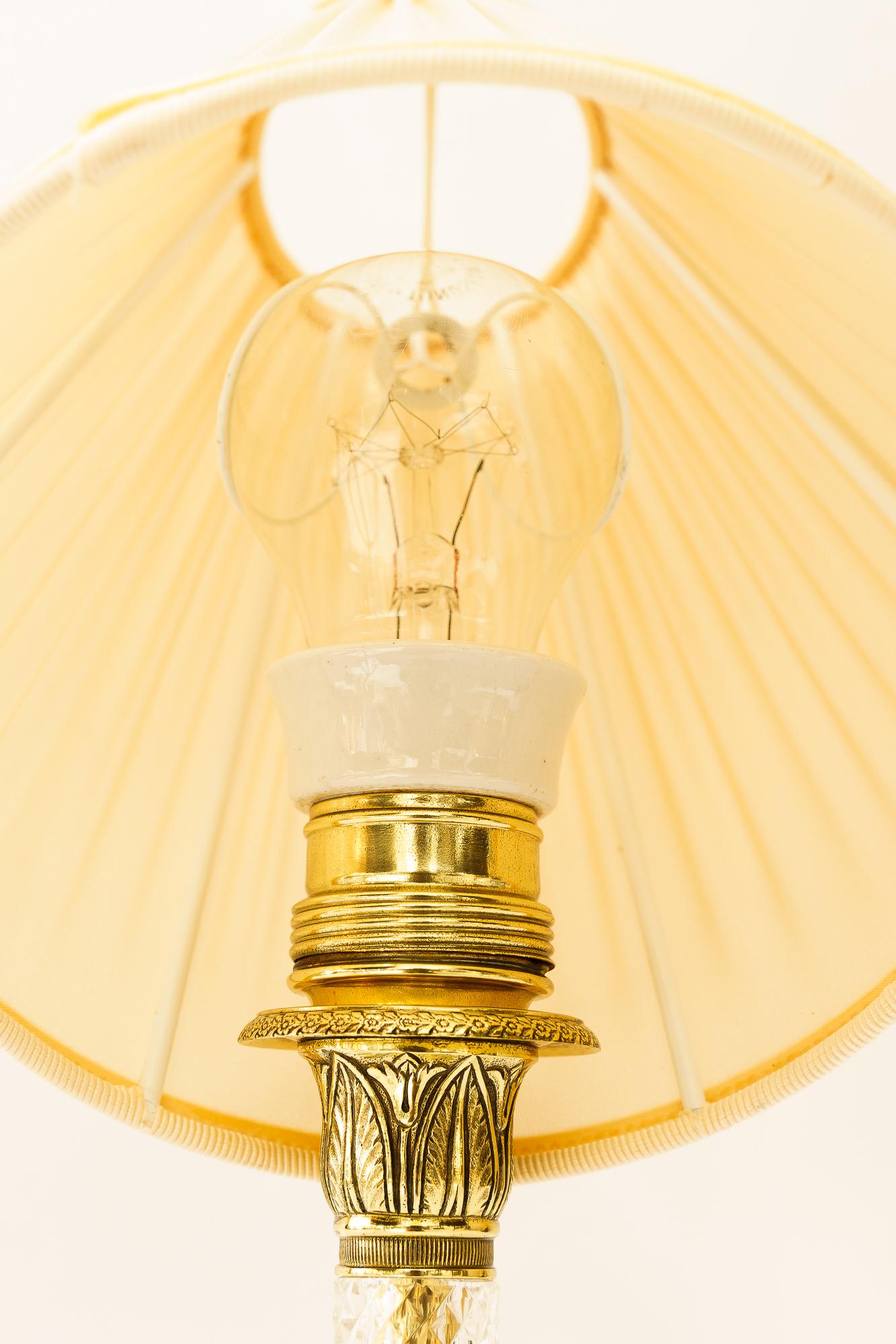 Brass 2 Historistic table lamps with fabric shades vienna around 1920s For Sale