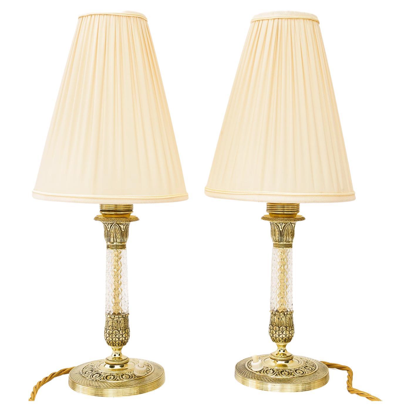 2 Historistic table lamps with fabric shades vienna around 1920s For Sale
