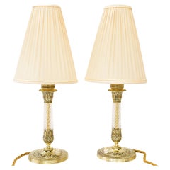 2 Historistic table lamps with fabric shades vienna around 1920s