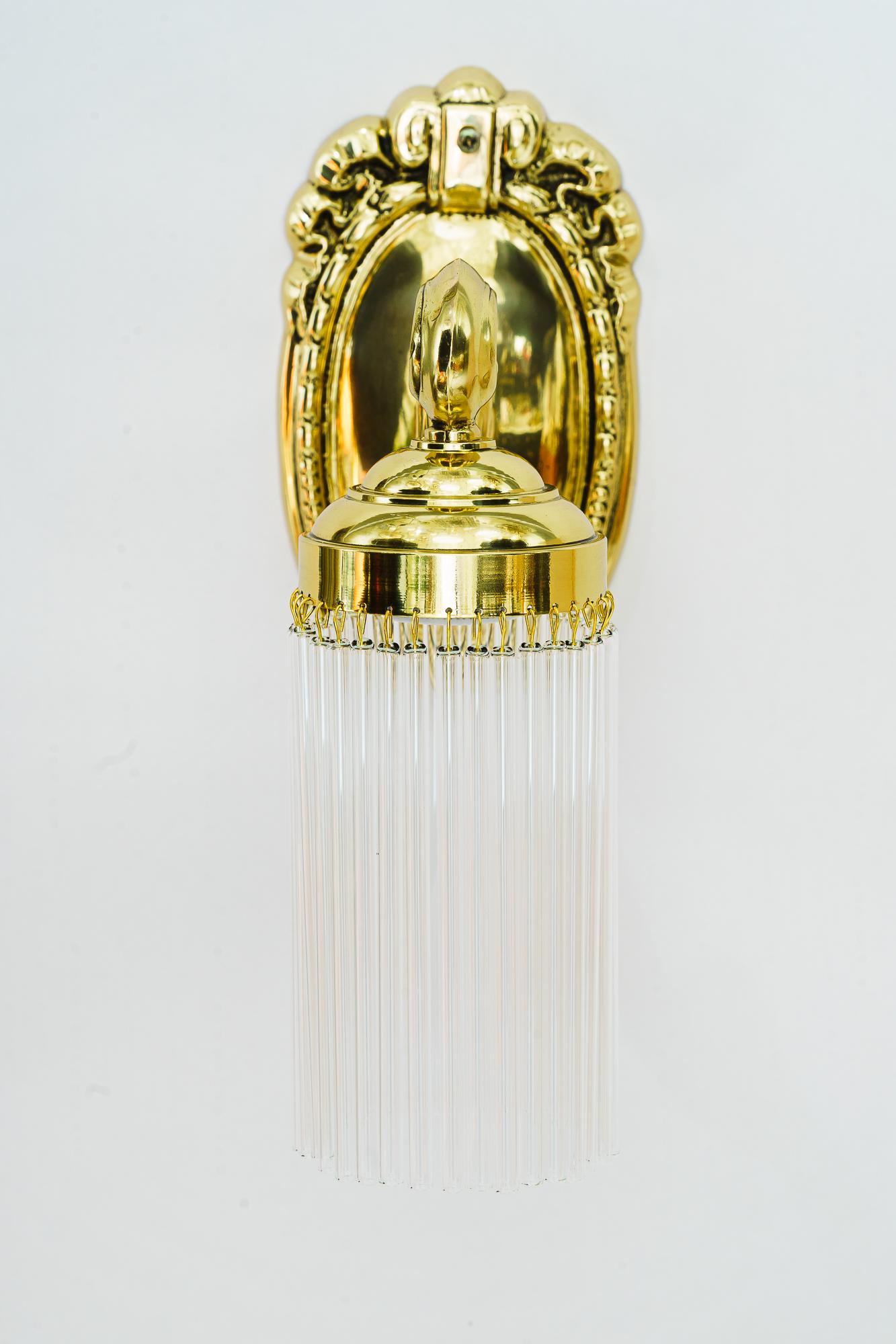 2 Historistic wall lamps vienna around 1890s
Brass polished and stove enameled
The glass sticks are replaced ( new )