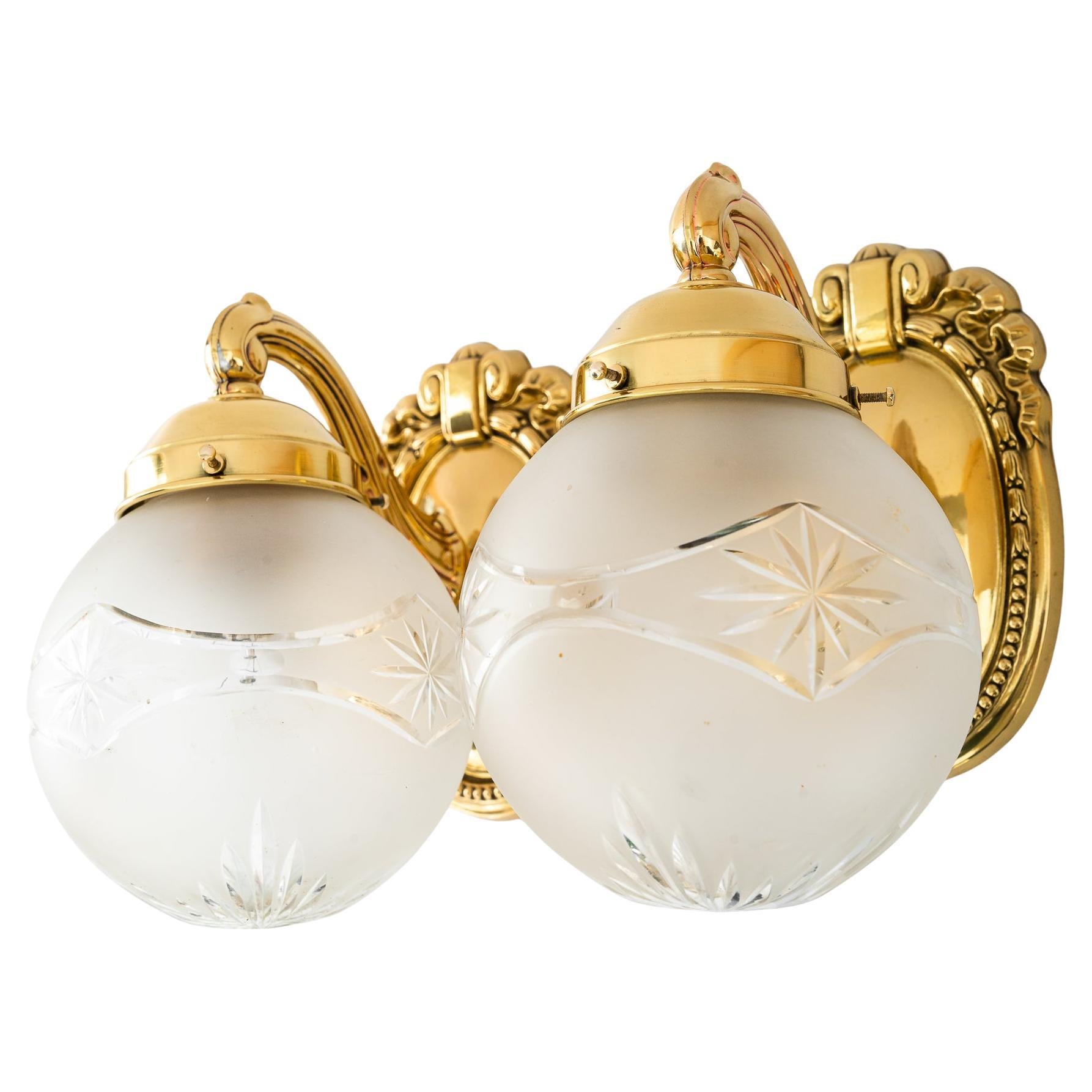2 Historistic Wall lamps with cut glass shades vienna around 1890s